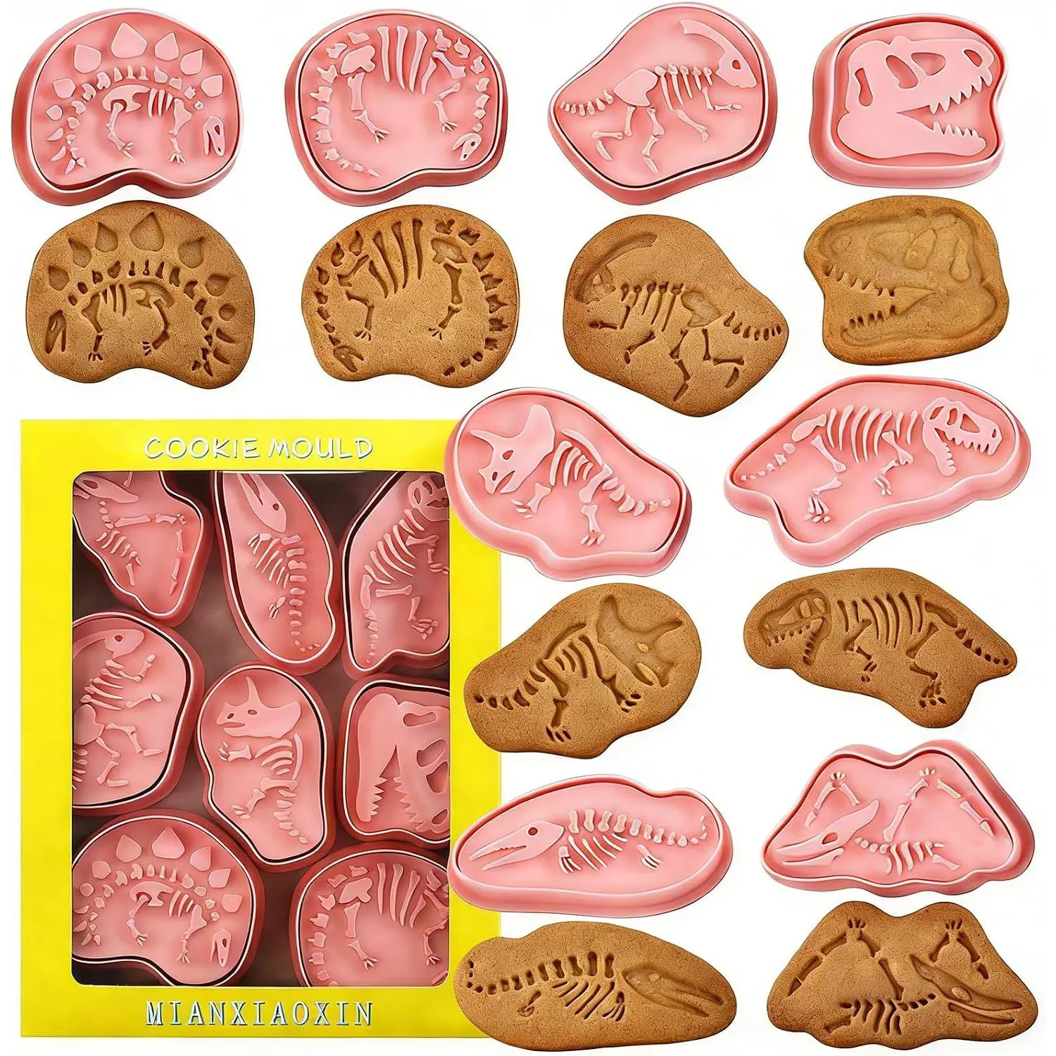 8-  Dinosaur  Cookie  and  Set, Plastic | Includes dinosaur skeleton and -style designs; ideal for cookies, fondant, biscuits and party