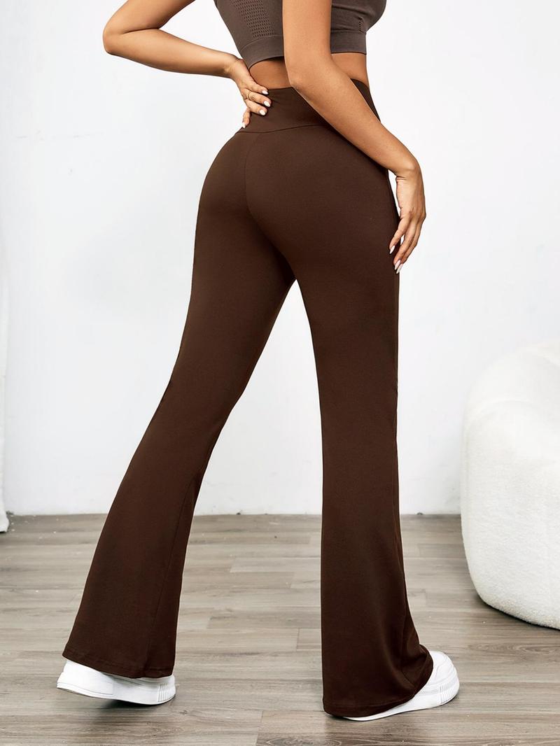 Women's Groove Plain High Waist Wide Band Flare Leg Sports Leggings, Sporty High Stretch Bell Bottom Trousers for Yoga Gym, Ladies Sportswear, Women Sport & Outdoor Clothing, Activewear, Gym Workout Leggings