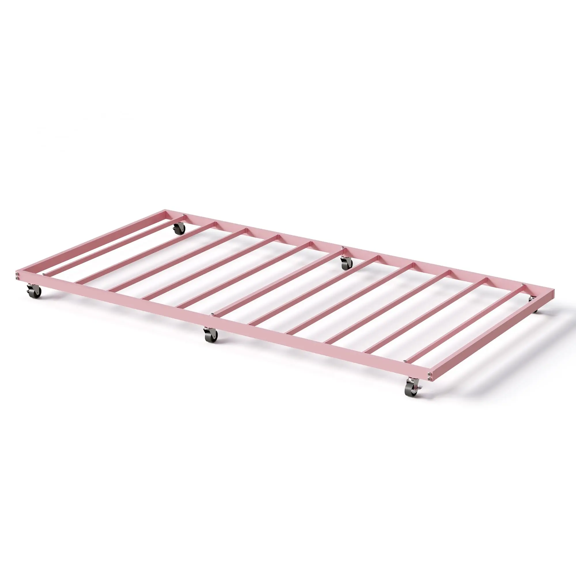 Twin Size Metal Roll Out Trundle Bed Frame with Wheels and Slats – Pull-Out Space-Saving Bed for Bedroom, Living Room, and Apartment