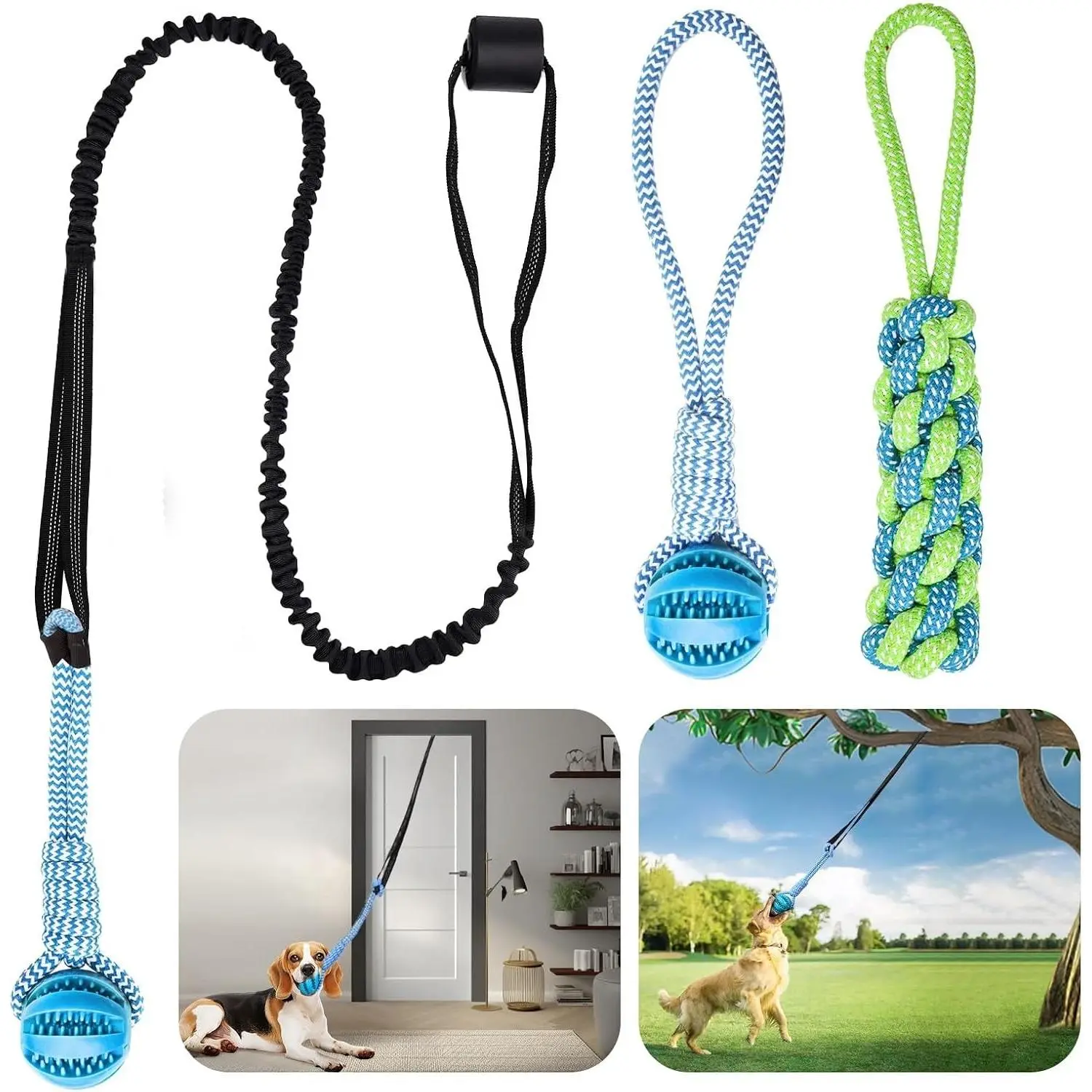 Dog Bungee Toy for Small/Medium Dogs, Interactive Tug of War Toys Set with Tether, Rope and Ball, Tree Hanging Indoor Dog Rope Toy, Not for Aggressive Chewers