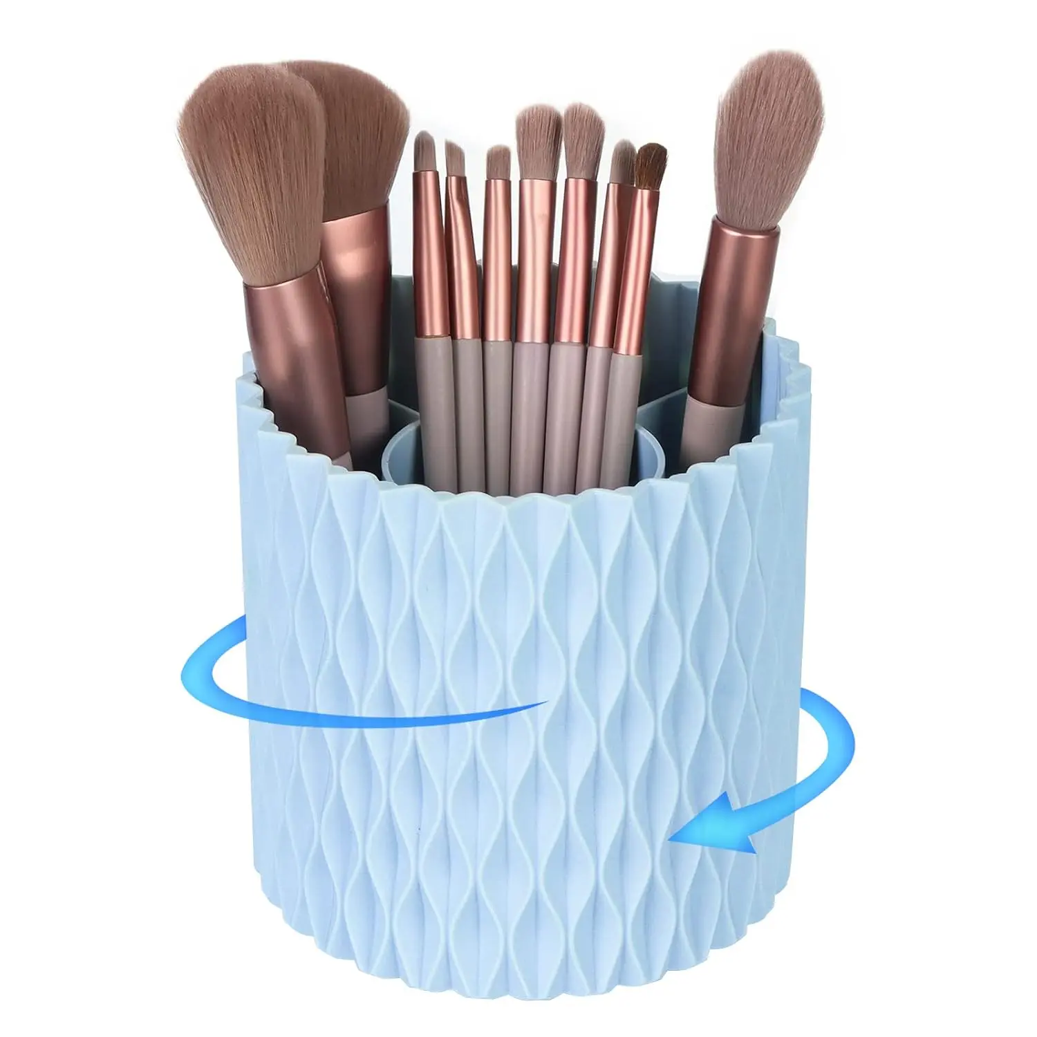 Makeup Brush Holder Organizer - 360° Rotating, 5-Slot Brush Cup for , Lipsticks, Pens |  & Desk Organizer (Light Blue)