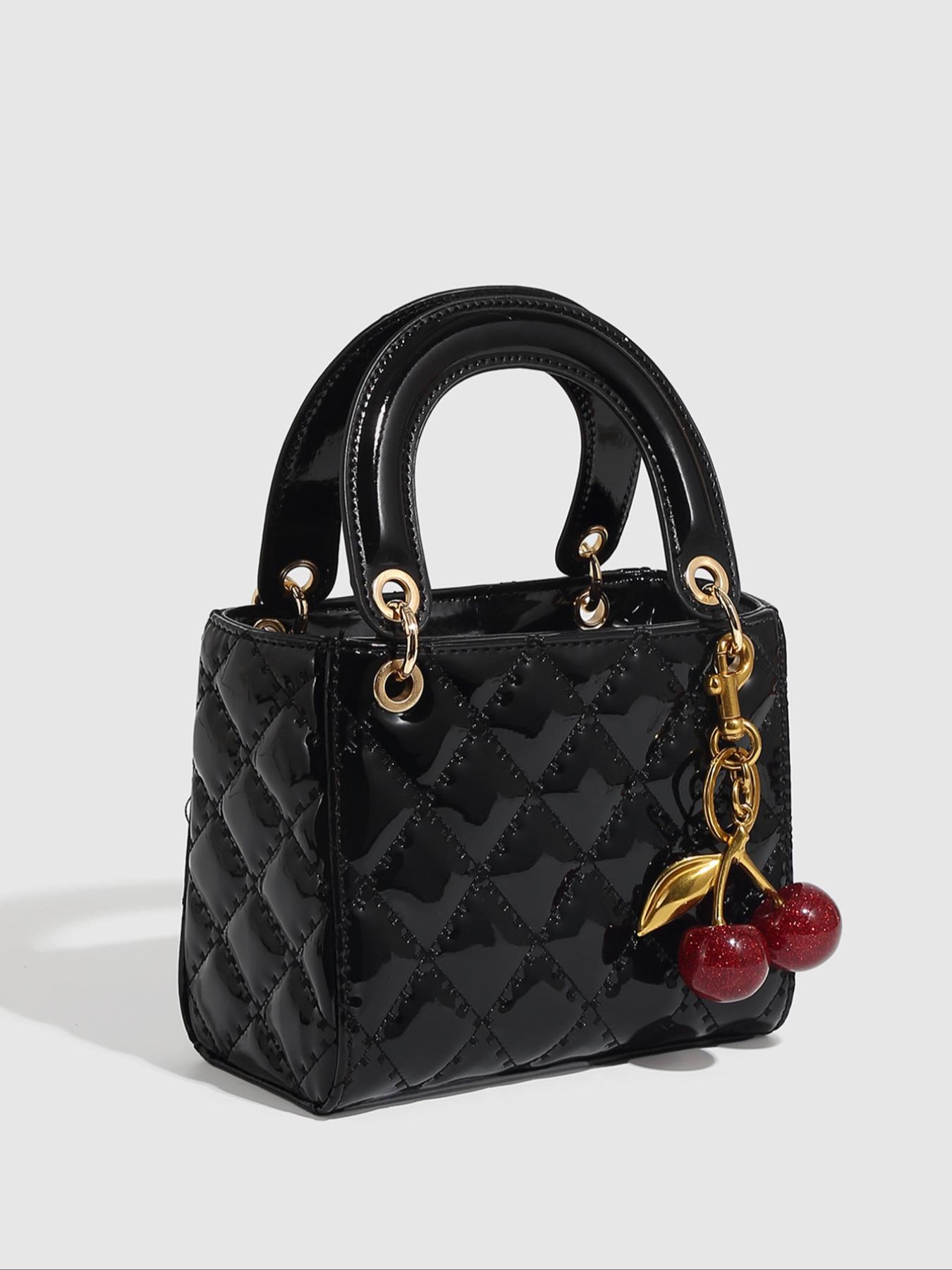 Women's Fashionable Cherry Decorated Quilted Crossbody Bag, Casual PU Leather Shoulder Bag for Daily Used, Trendy Versatile High-quality Daily Commuting Bag