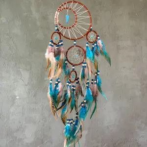Handmade Dreamcatcher with Feather Decor Hanging Ornament, Wall-Mounted Wind Chime, Unique Room Decoration Gift, Bohemian Vintage Ethnic Indian Style, 1 Count