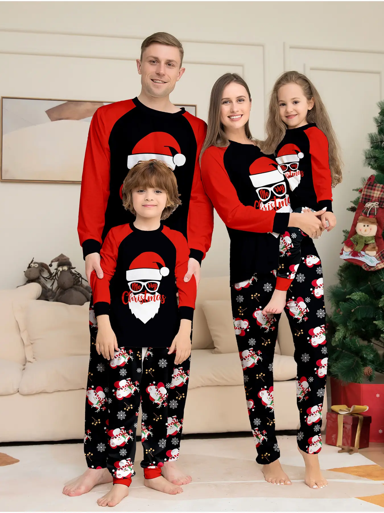 European Style Christmas Family Pajama Set, Long Sleeve Holiday Sleepwear, Soft Breathable Fabric, Perfect for Festive Gatherings