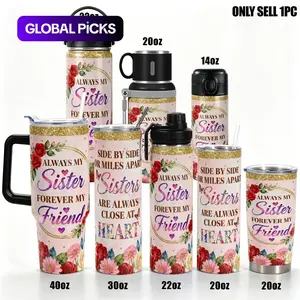 Stainless Steel Insulated Double Wall, Leak Resistant Drinkware Tumbler, 1 Pc 40 oz/30 oz Water Bottle, Portable, Always My Sister Forever My Friend Floral Design, Double-Layer Leakproof Large-Capacity Cup for Gym, Hiking and Travel #GLOBAL PICKS