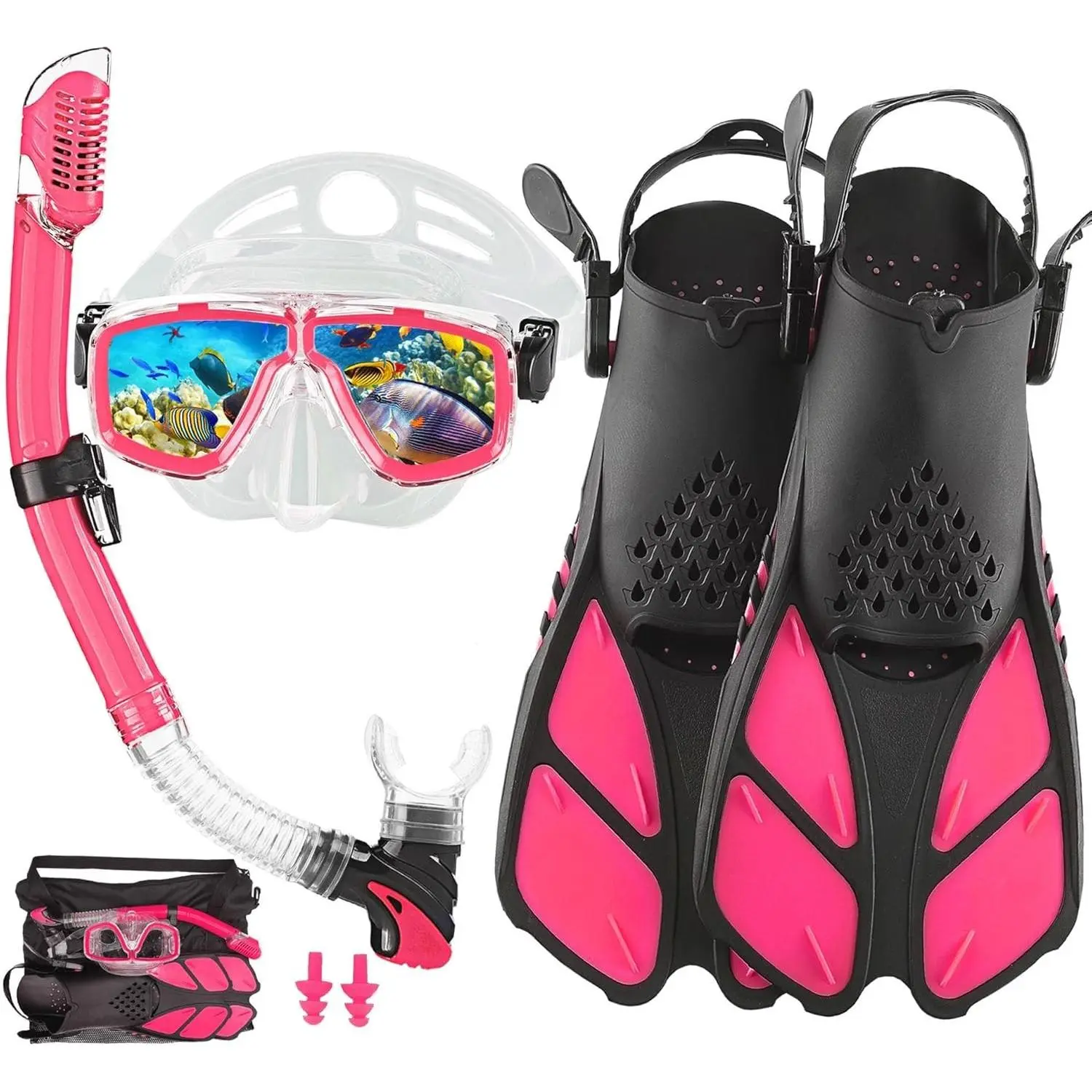 Professional Travel Snorkeling Gear Set for Adults with Anti-Fog Anti-Leak Diving Mask and Fins Flippers for Scuba Diving