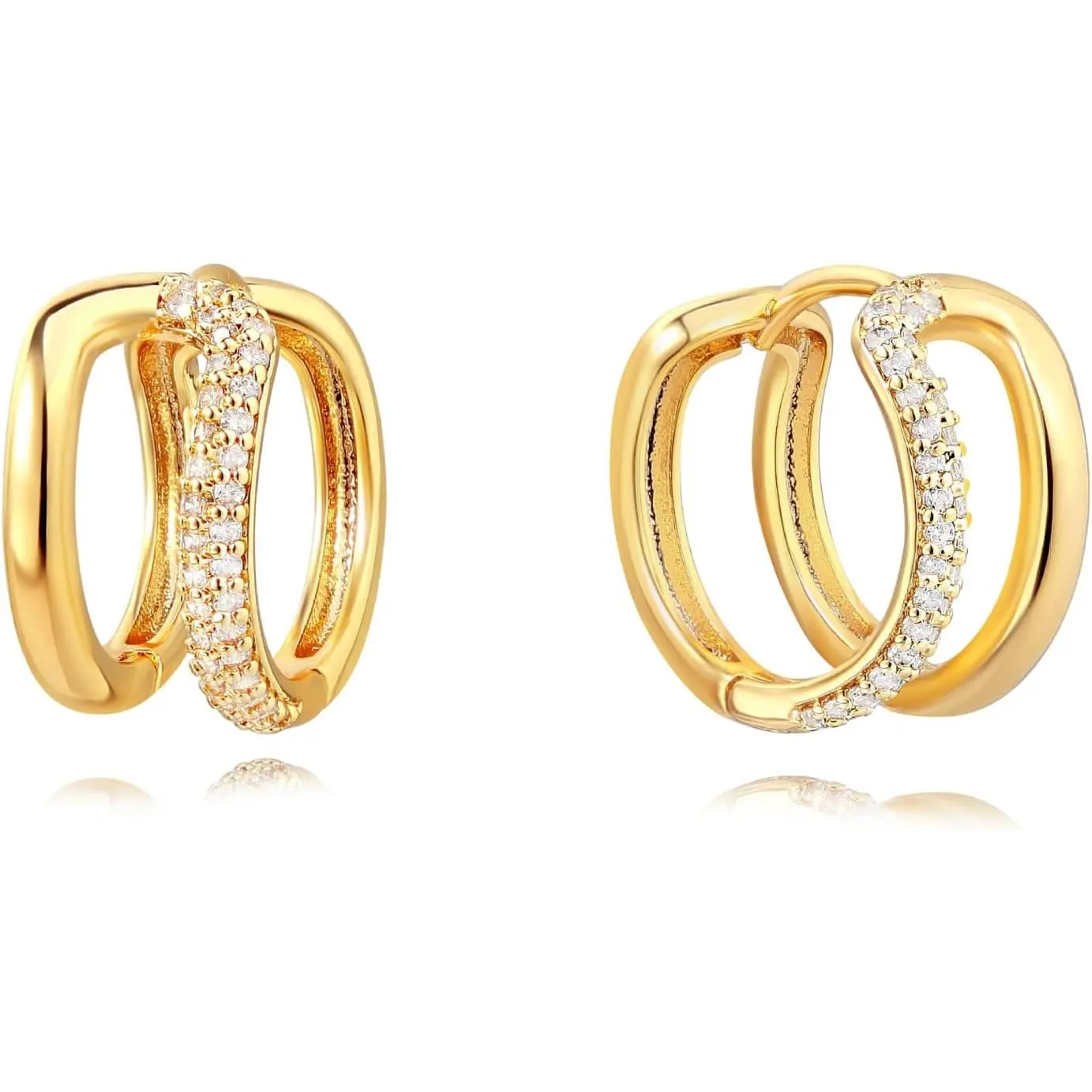 Huggie Hoop Earrings for Women | 14K  Plated, Dainty, Cubic Zriconia or Turquoise Inlay Sleeper, , Simple