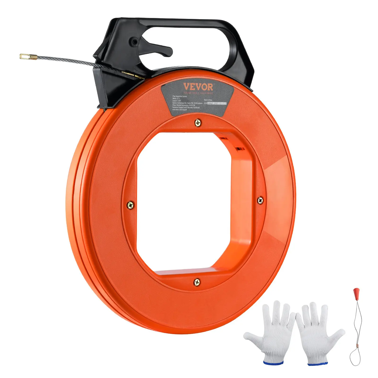 【DealsForYouDays】VEVOR Fish Tape, 125-foot, 3/16-inch, PET Wire Puller with Optimized Housing and Handle, Easy-to-Use Cable Puller Tool, Flexible Wire Fishing Tools for Walls and Electrical Conduit, Non-Conductive