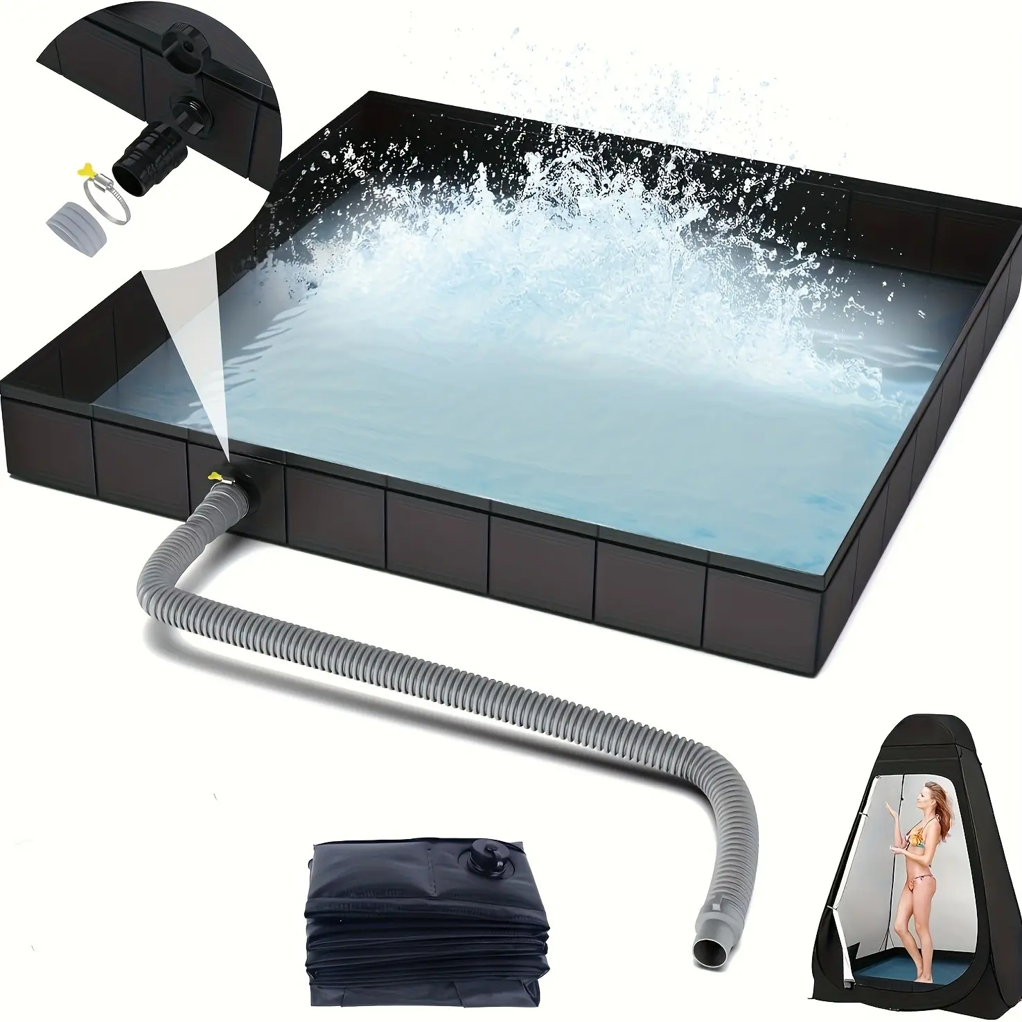 Foldable Portable Shower Tray with Drain, Leak-Proof and Easy Storage, Ideal for Camping Gear, RV, Outdoor Use, Pet Bathing, DIY Enthusiasts