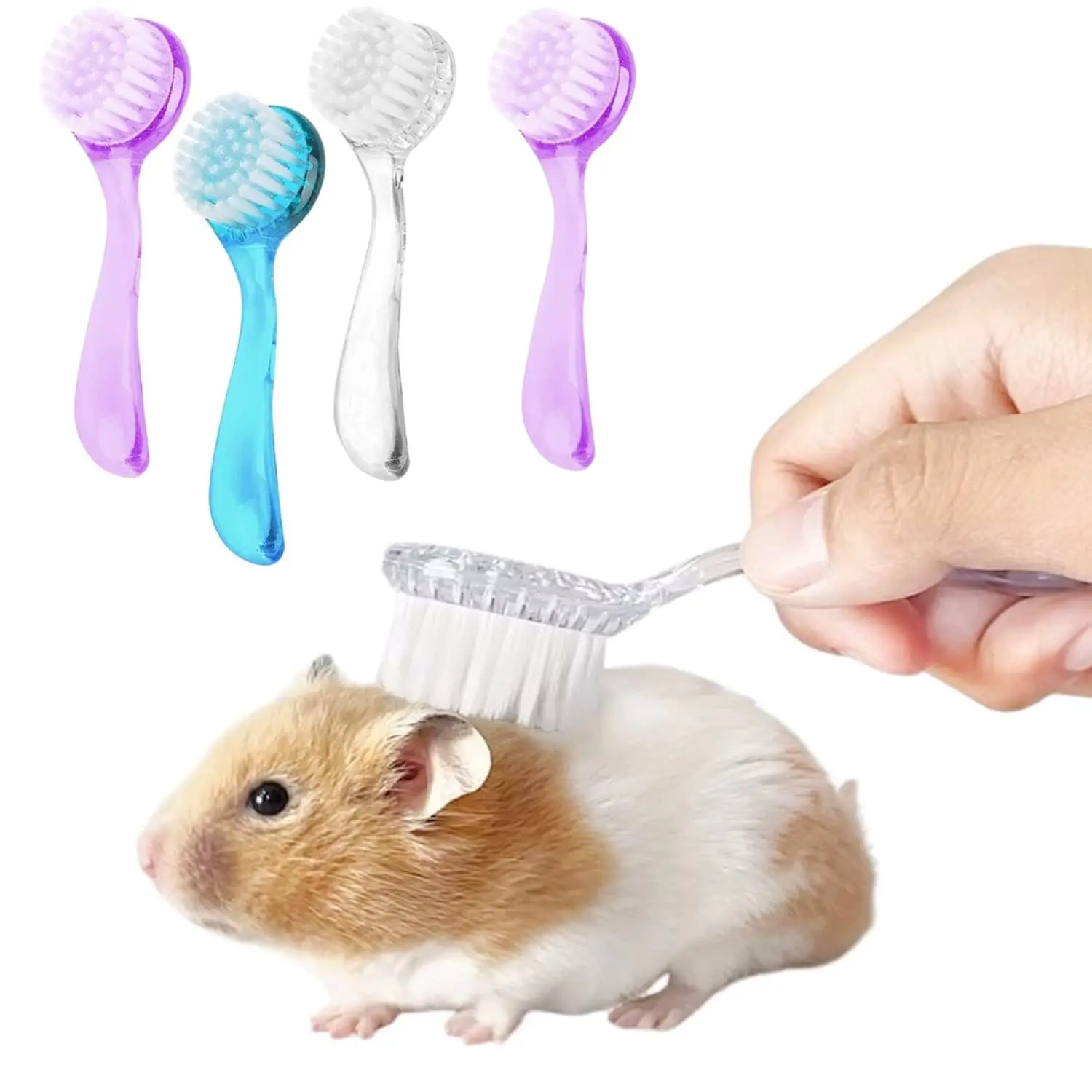 4-Pack Multi-Pack Hamster Bath Brush with Lid - Soft Cleansing Massage Comb for Small Animals, Grooming & Cleaning Supply (Random Color, Ideal for Hedgehog, Guinea Pig)