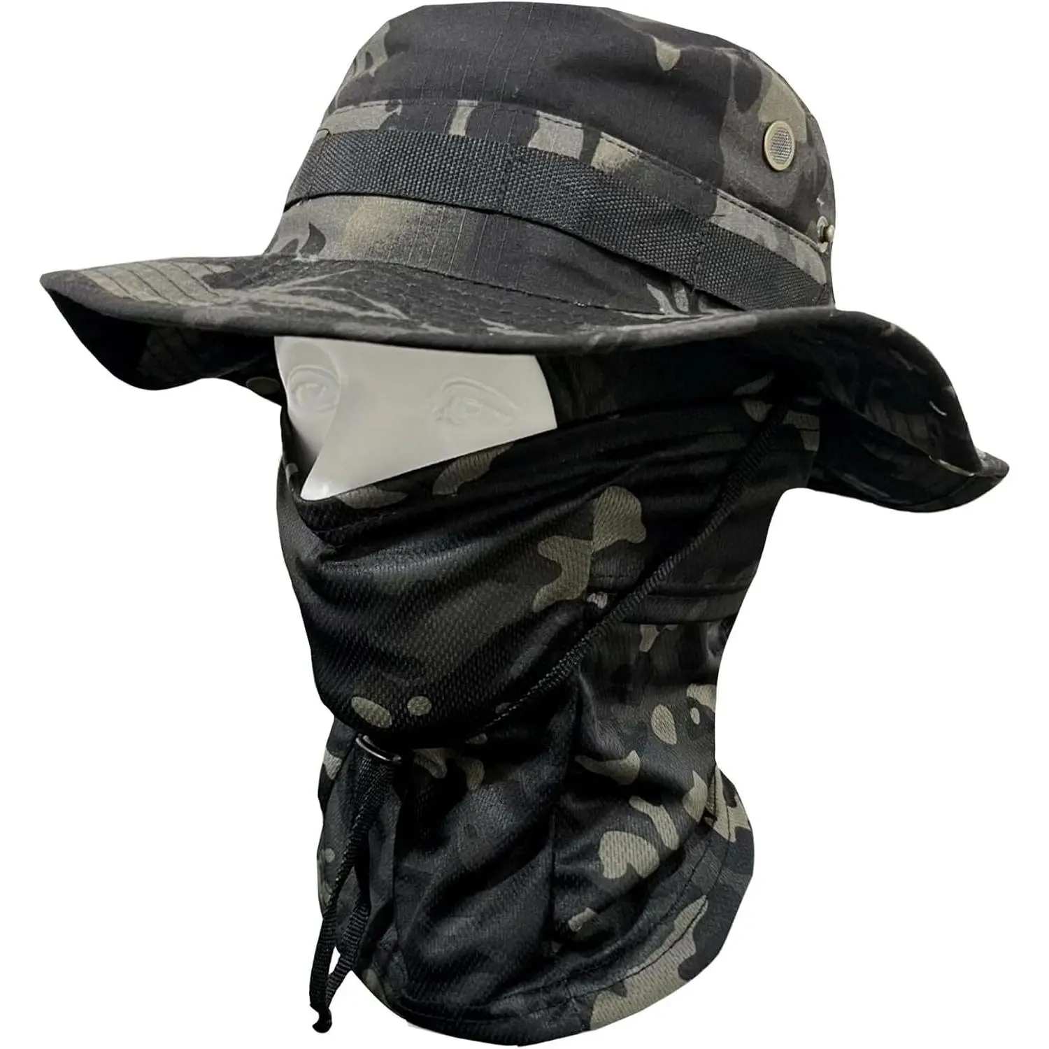 Unisex Synthetic One Size Quick-Drying Camo Boonie Hat - Detachable Face Mask, Neck Flap, Adjustable Windproof Full Head Sun Protection for Fishing, Hiking