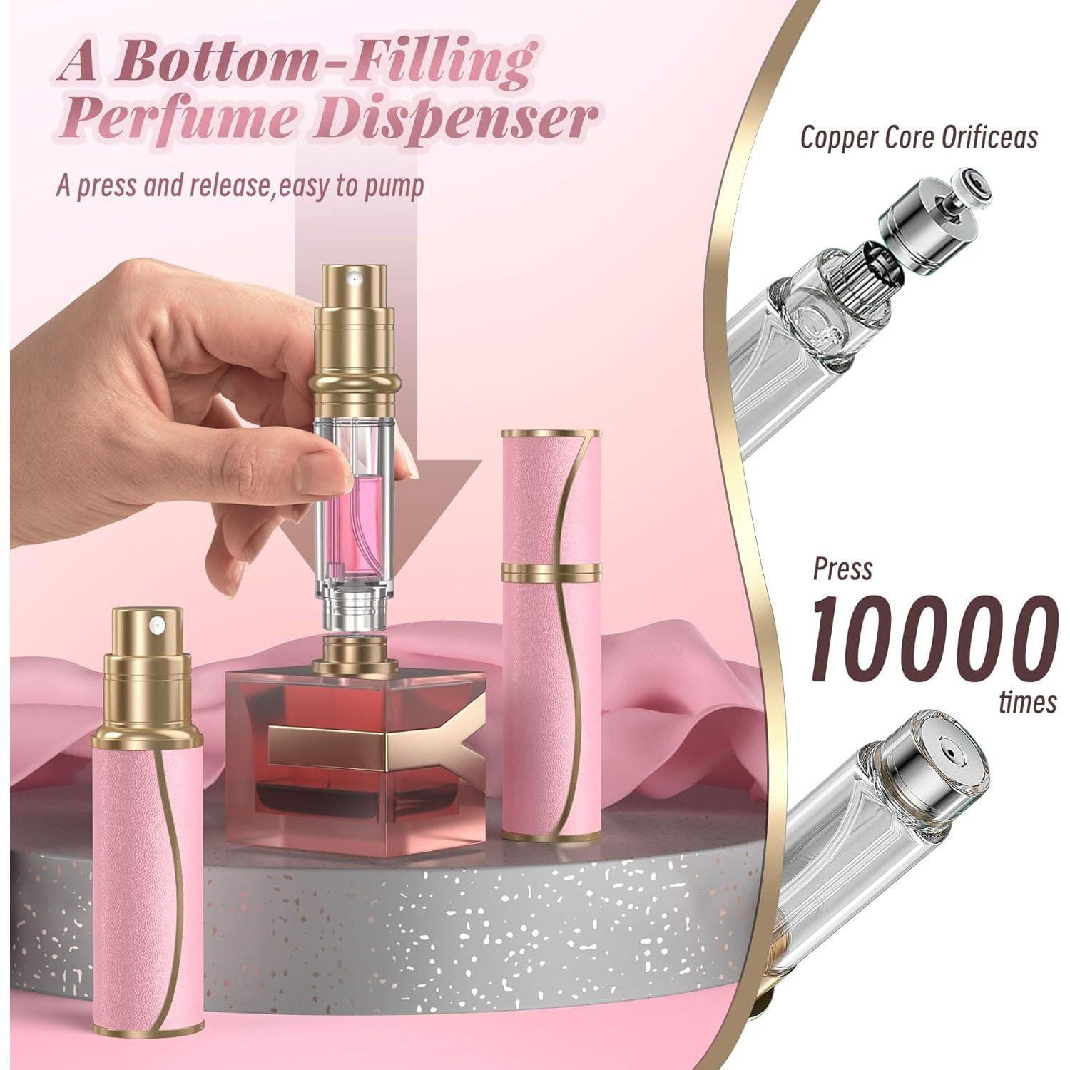 10ml Perfume Travel Atomizer, Bottom Filling Refillable Perfumes Bottle,Mini Cologne Fragrances Dispenser,Portable Sprayer Pocket Size for Plane Trip  0.34oz (Pink)