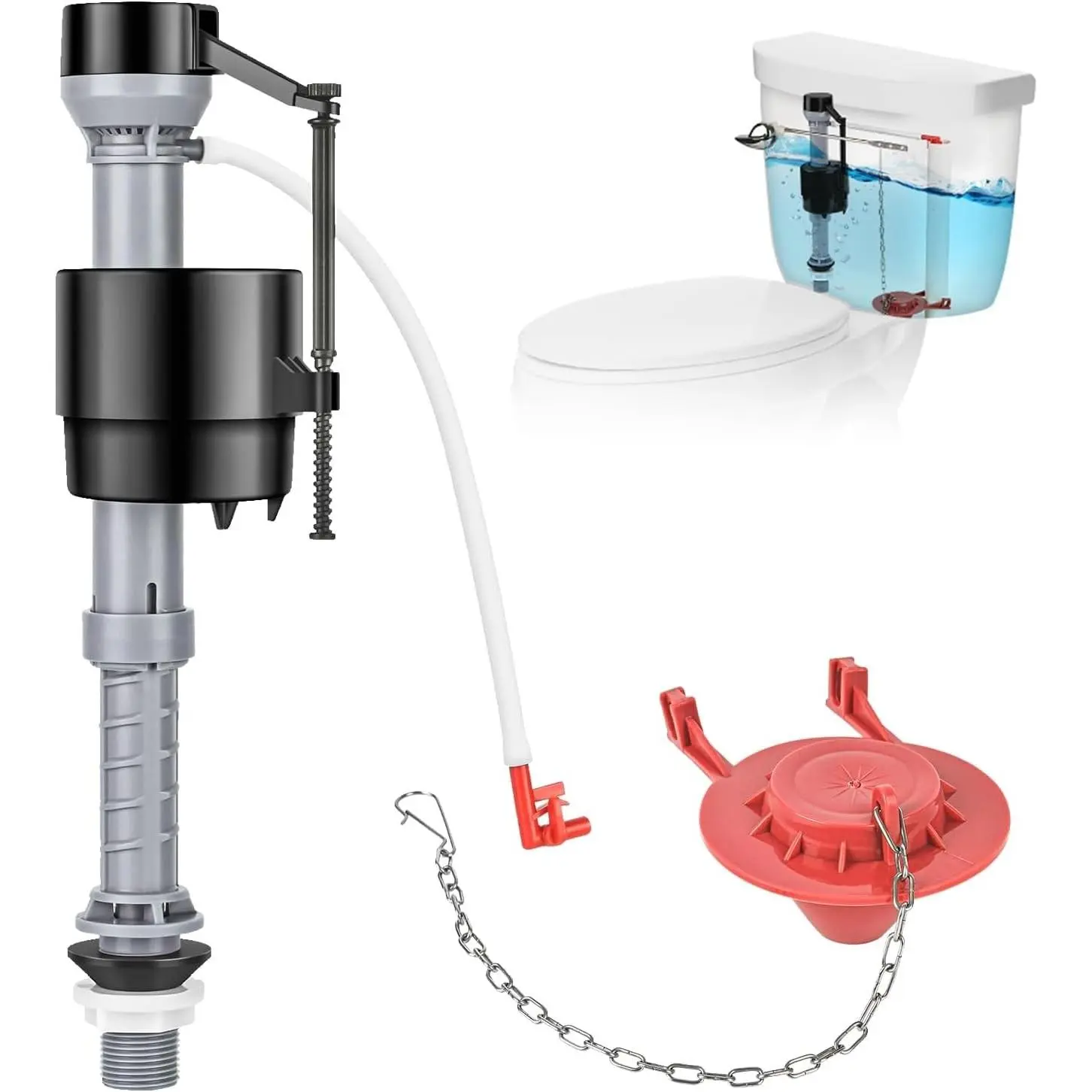 Universal Toilet Tank Repair Kit with 2 In Flapper, Adjustable Valve, Quiet Flusher, Easy-to-Install Toilet Replacement Kit (Red), 2 Piece Sets