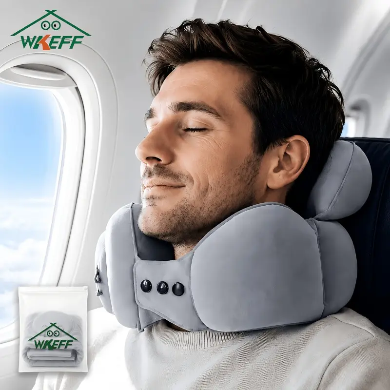 Portable inflatable travel neck pillow, one click compression inflatable pillow, providing comfortable head and neck support for airplanes, cars, long-distance flights, road trips, office napping, camping, and small and lightweight travel accessories