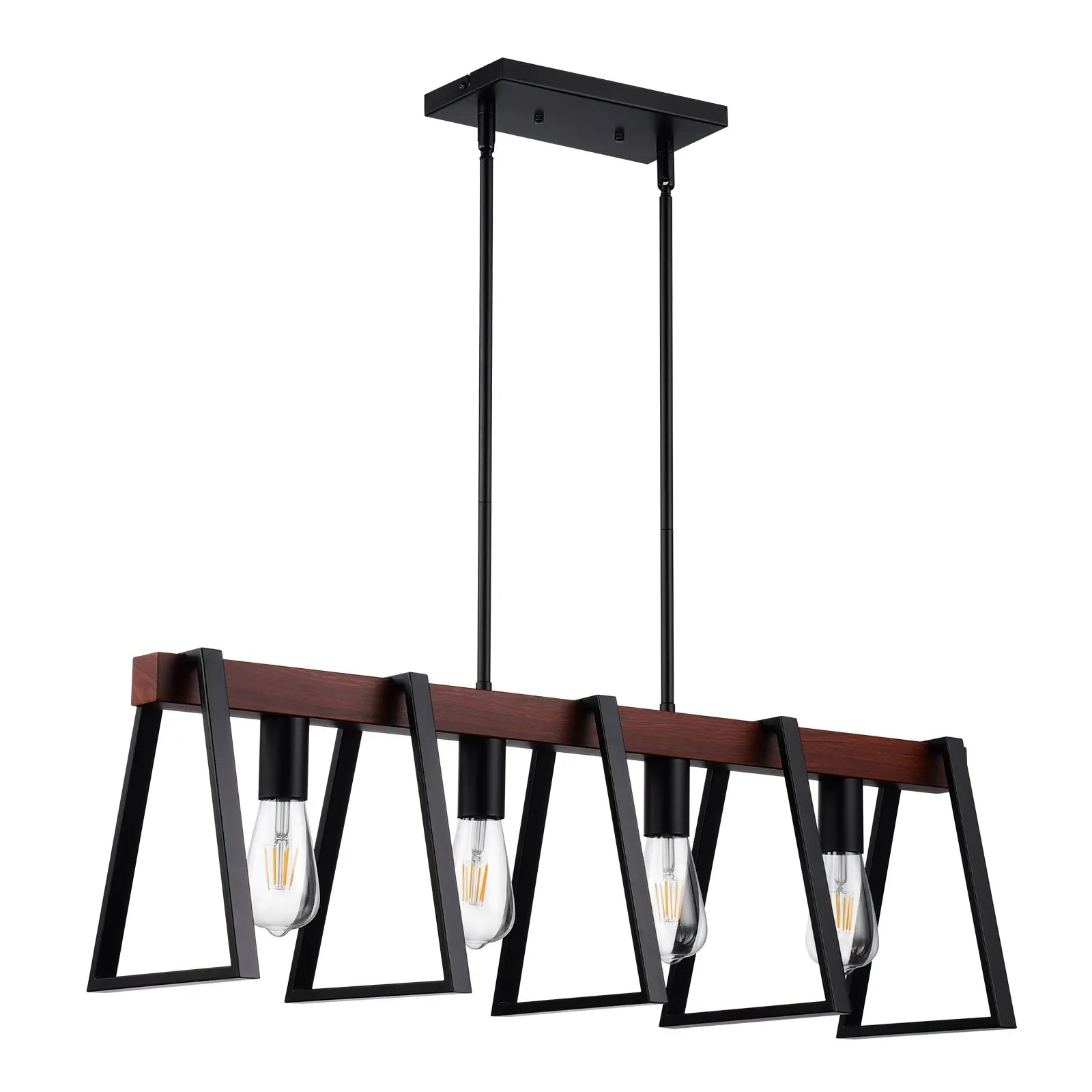 VEVOR 4-Light Kitchen Island Pendant Lights, 60W, Adjustable Dining Room Light Fixture with 2 x 6'' and 6 x 12'' Rods, Industrial Metal Frame Farmhouse Linear Chandeliers Lighting for Dining Room, E2