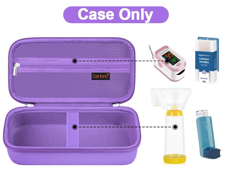 Travel Carrying Case for Asthma Inhaler, Handheld Spacer for Adults and Kids, Masks, Hard Inhaler Case with Mesh Pocket fit Medicine and Other Essentials, Purple