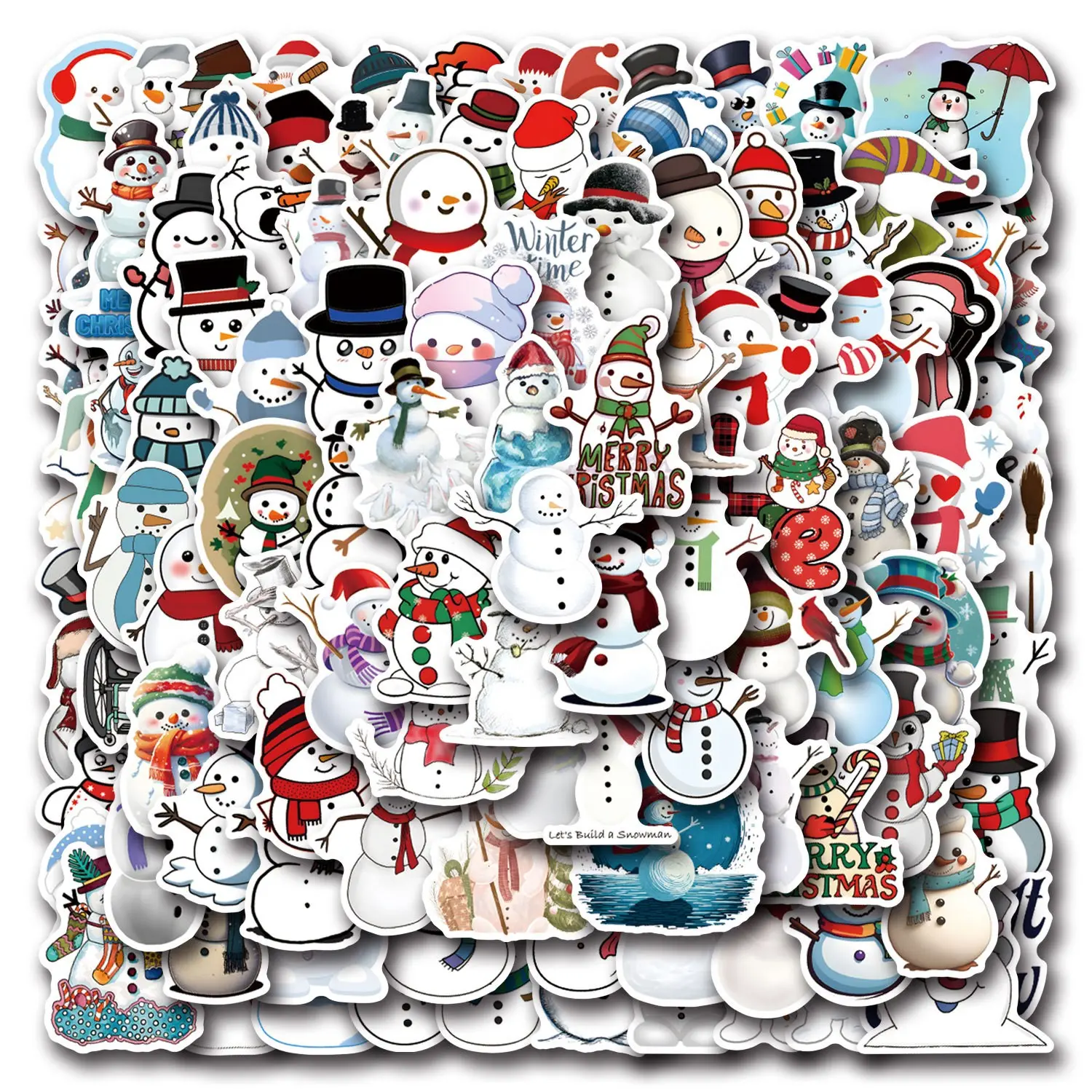55-110 Sheets Winter Christmas Snowman Stickers, Cartoon Graffiti Decals for Car Luggage Cup Phone Case, Waterproof Stickers