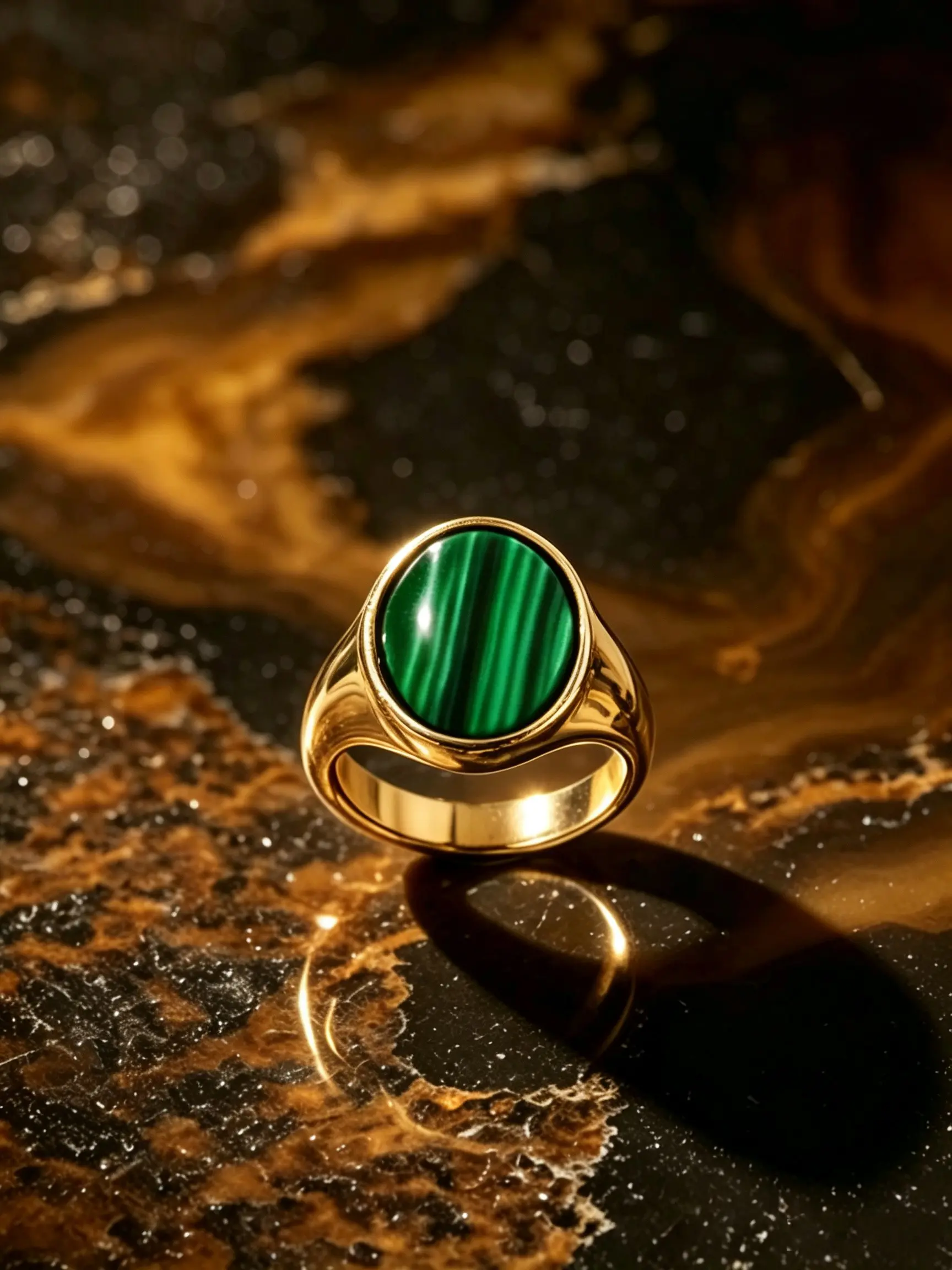 Classic Oval Synthetic Malachite Seal Ring, Vintage High-Quality Unisex Band, Versatile Jewelry for Men and Women, Elegant Finger Ring
