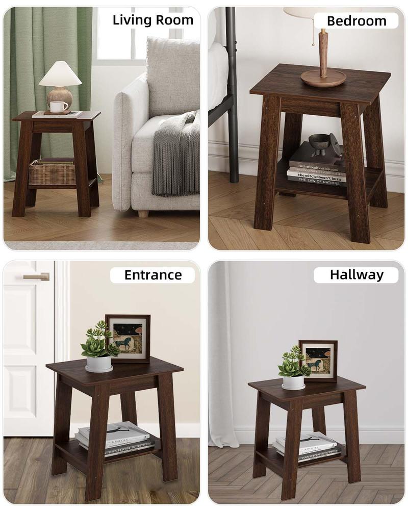 Farmhouse Rustic End Table with Storage Shelf, 2-Tier Narrow Accent Table for Living Room & Bedroom