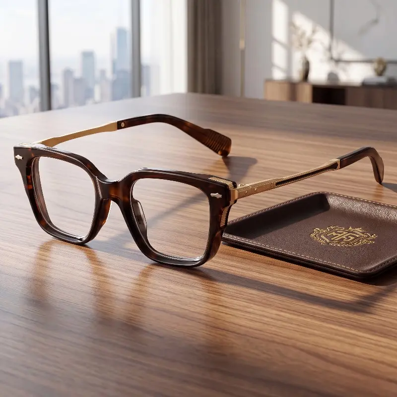 Men's Square Non-Prescription Glasses – Metal temples, cool and stylish, futuristic tech aesthetic, hip-hop retro vibe; trendy eyewear for casual daily wear—the perfect gift.