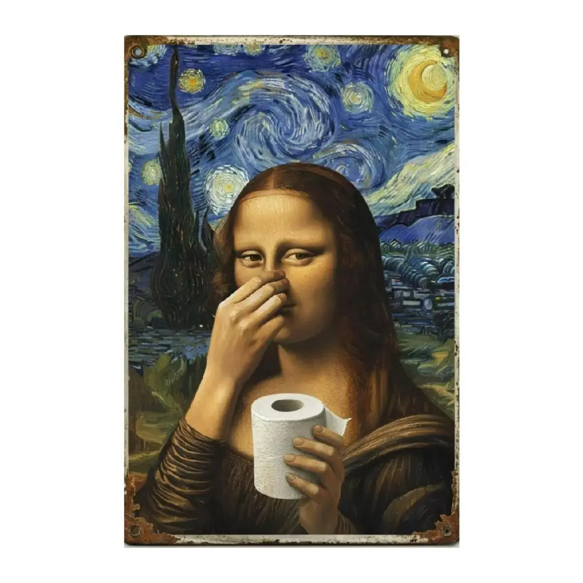 8x12 in Novelty Mona Lisa Toilet Humor Metal Sign, Playful Bathroom Wall Decor Plaque, Vintage Home Supplies for Powder Room, Holiday Room Decor Gift Idea for Friends