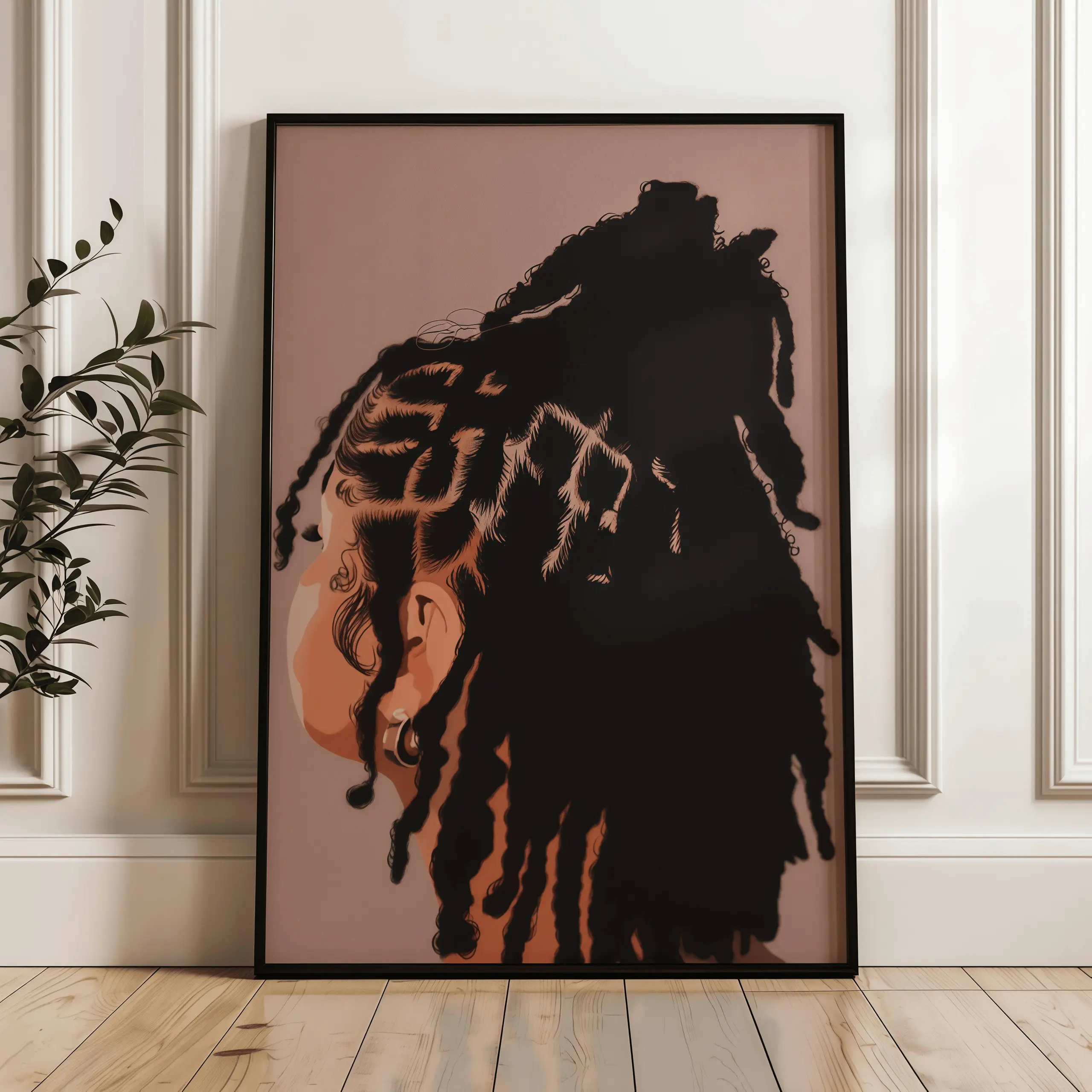 Unframed African American Art Print - Minimalist Waterproof Poster of Artistic Black Woman with Locs, Abstract Face Design, Black Girl Magic Home Decor Items for Room, Apartment Accessories, Modern Portrait Wall Art, Cultural Artwork, Feminine  Decor,