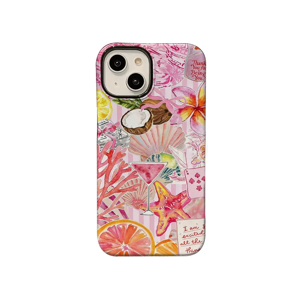 High Print Pink Tropical Fruit Shell Collage Phone Case - Bright Summer Style Multi-Size Cover for iPhone 17,16,15,14,13,12,11 Plus Pro Max, Ideal Holiday Gift for iPhone Series Users, Fits Ios