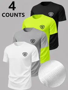 4-Pack Short Sleeve T-Shirts for Men, Sports Training, Running, Cycling, Breathable Quick-Dry Mesh Fabric, Unisex, Casual Style
