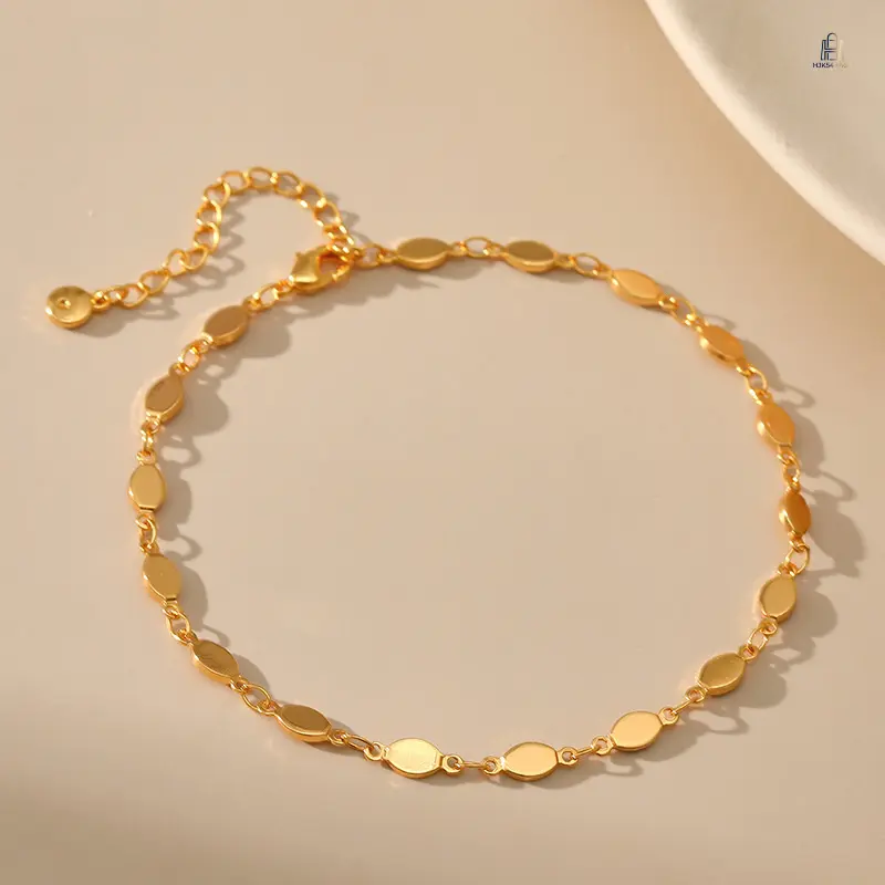 Anklet, Popular Minimal Thin Round Disc Plain Chain Ankle Jewelry, Niche Trendy Textured Metal Foot Accessory, Colorfast Stylish Ornament for Daily Beach Dating Vacation Gift Matching