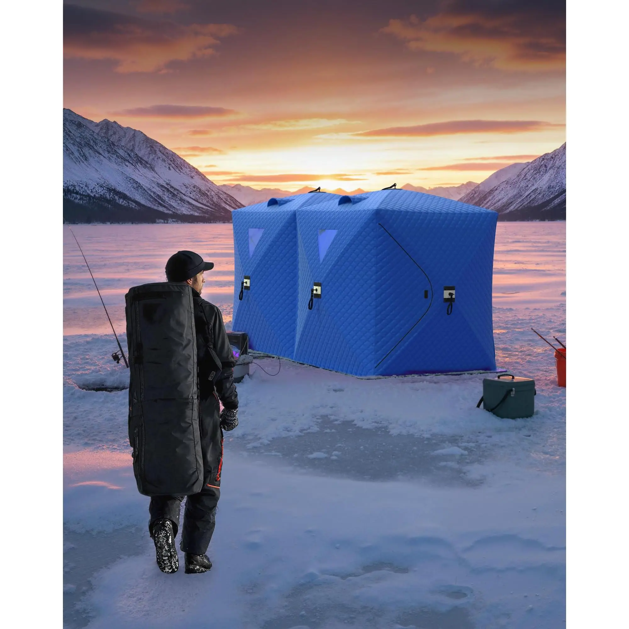 Pop Up Ice Fishing Tent Insulated Hub Shelter for 1-8 Person Portable Winter Fishing Tent Waterproof Windproof Ice Shelter with Carry Bag
