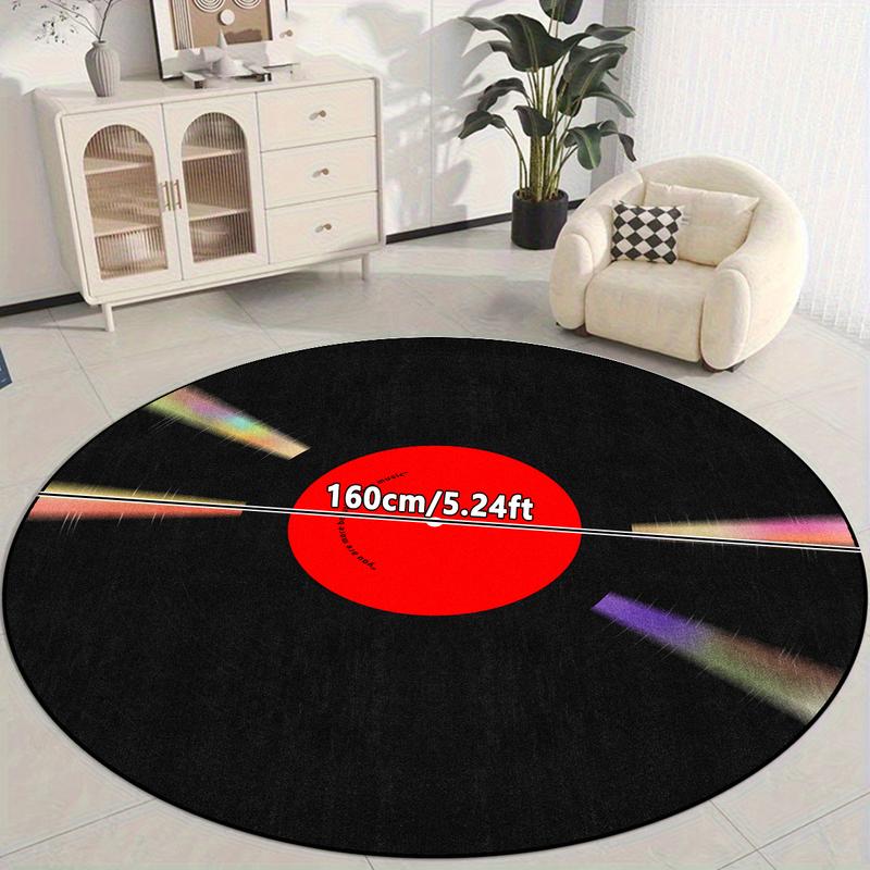 Vinyl Record Pattern Round Decorative Area Rug, Non-slip Washable Floor Mat, Soft Floor Carpet for Home Living Room Bedroom Game Room Decor, Vintage Printed Rugs