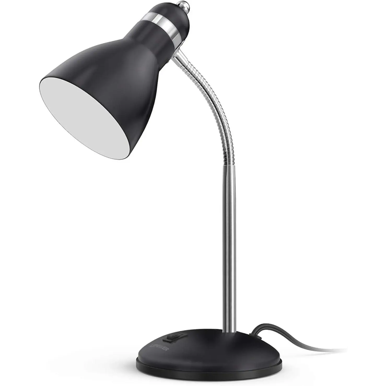 Metal Desk Lamp, Adjustable Goose Neck Table Lamp, Eye-Caring Study Desk Lamps for Bedroom, Study Room and Office (Black)