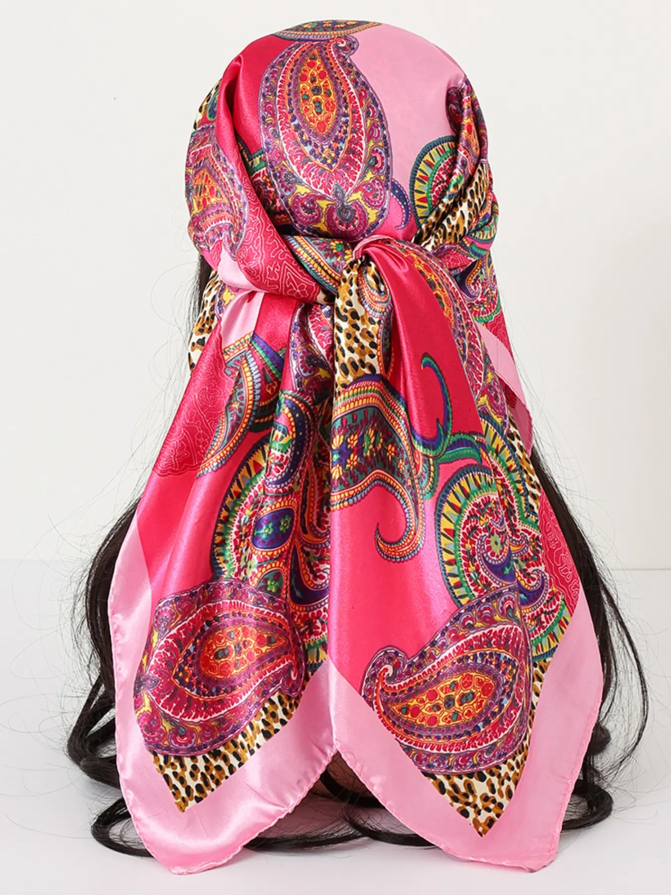 New Spring Summer Peach Chiffon Scarf, Jasmine Flower Print Silk-Like Square Scarf, Women's Neckwear Headscarf Decoration
