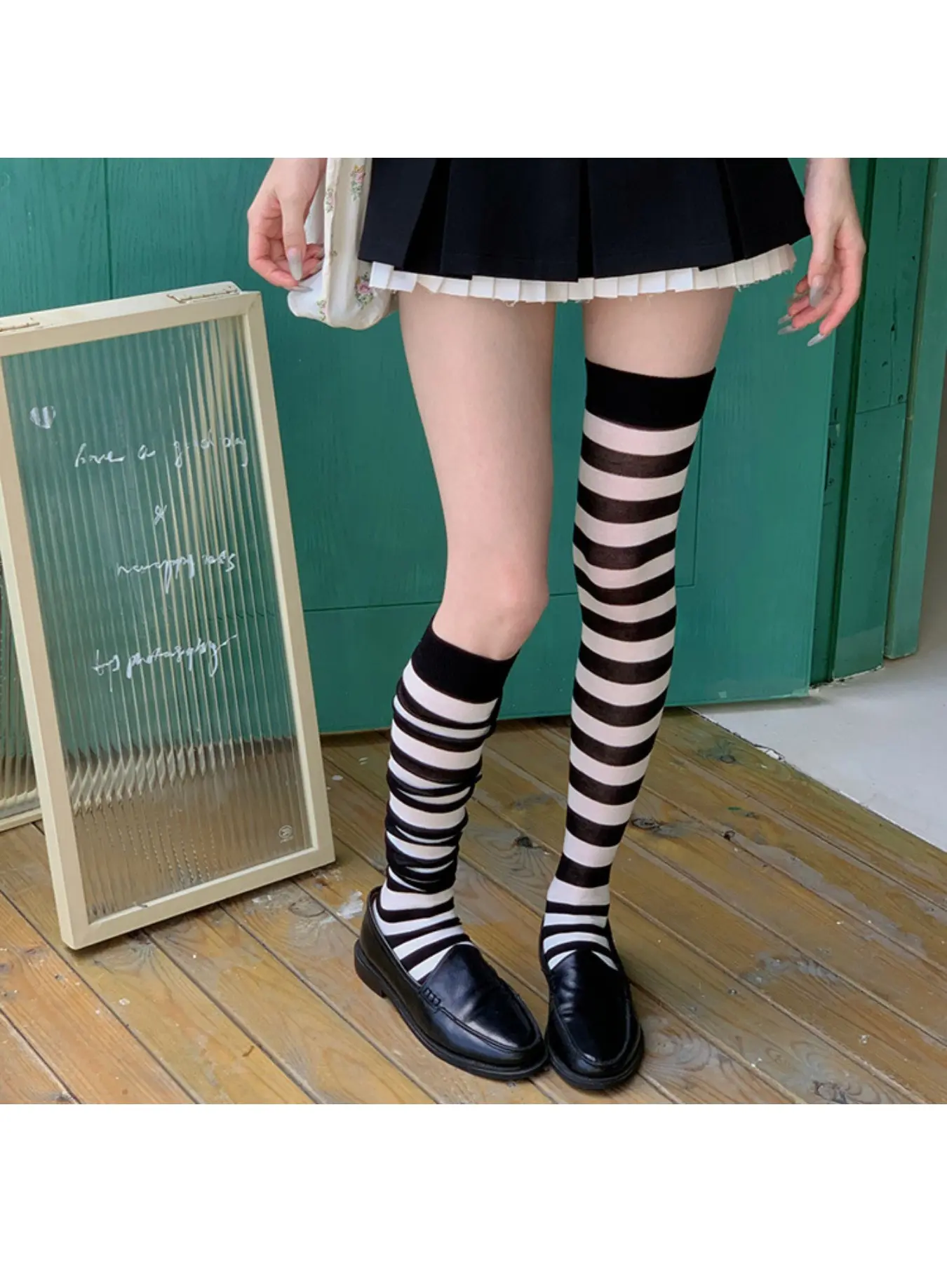 Women Black White Striped Thigh High Socks, Japanese Anime JK Cosplay Punk Over Knee Calf Socks, Slim Fit Summer Stretchy Long High Leg Stockings, Sock Sets
