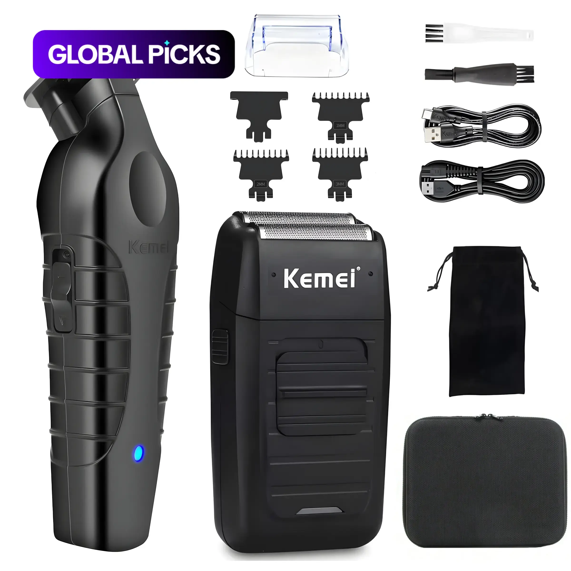 Kemei Professional Hair Clipper, Cordless Rechargeable Clippers, Hair Clippers Set, 1 Box Rechargeable Cordless Hair Trimmer & Accessories, Hair Cutting Kit for Men, Barber Tool, Barber Equipment, Gift, Wireless Hair Clipper