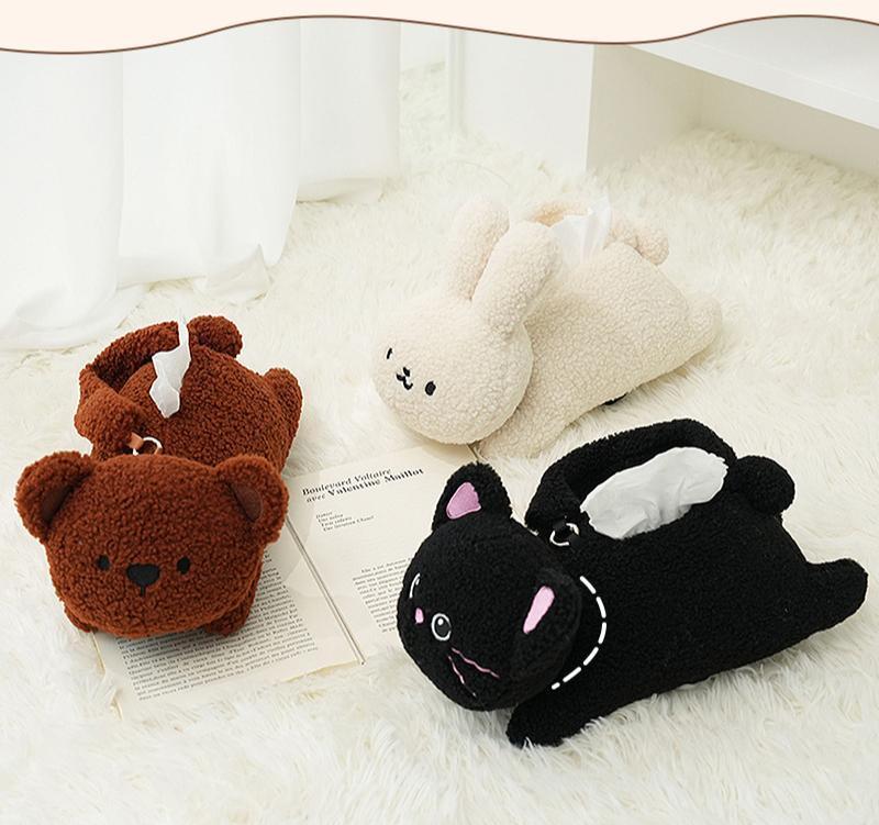 Plush Rabbit Tissue Box for Car Accessories Cartoon Car Tissue Holder Bedroom Living Room Desktop Tissue Organizer