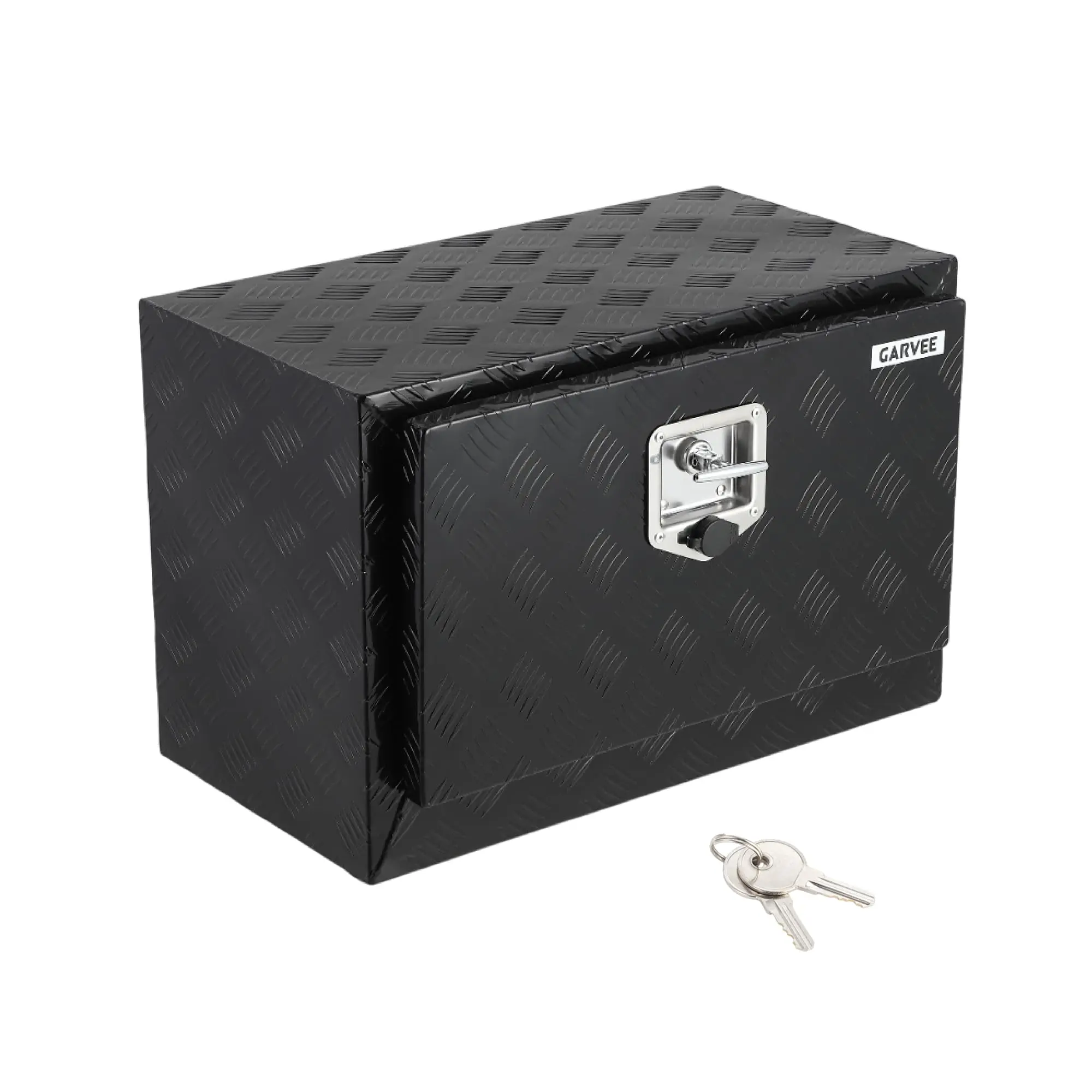 Lockable Aluminum Diamond Plate Underbody Truck Tool Box – Waterproof T-Handle Storage with Keys, Side Opening for Pickup/Trailer/Van/Tractor, Includes Chain & Lock