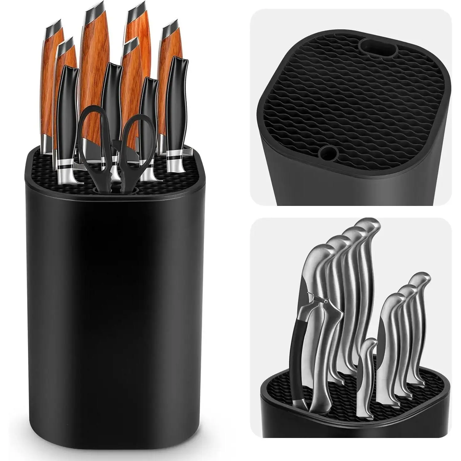 Knife Block Without Knives 2 in 1 Universal Square Knife Holder for Kitchen with Scissors Slot Space Saving Detachable Kitchen Knife Storage