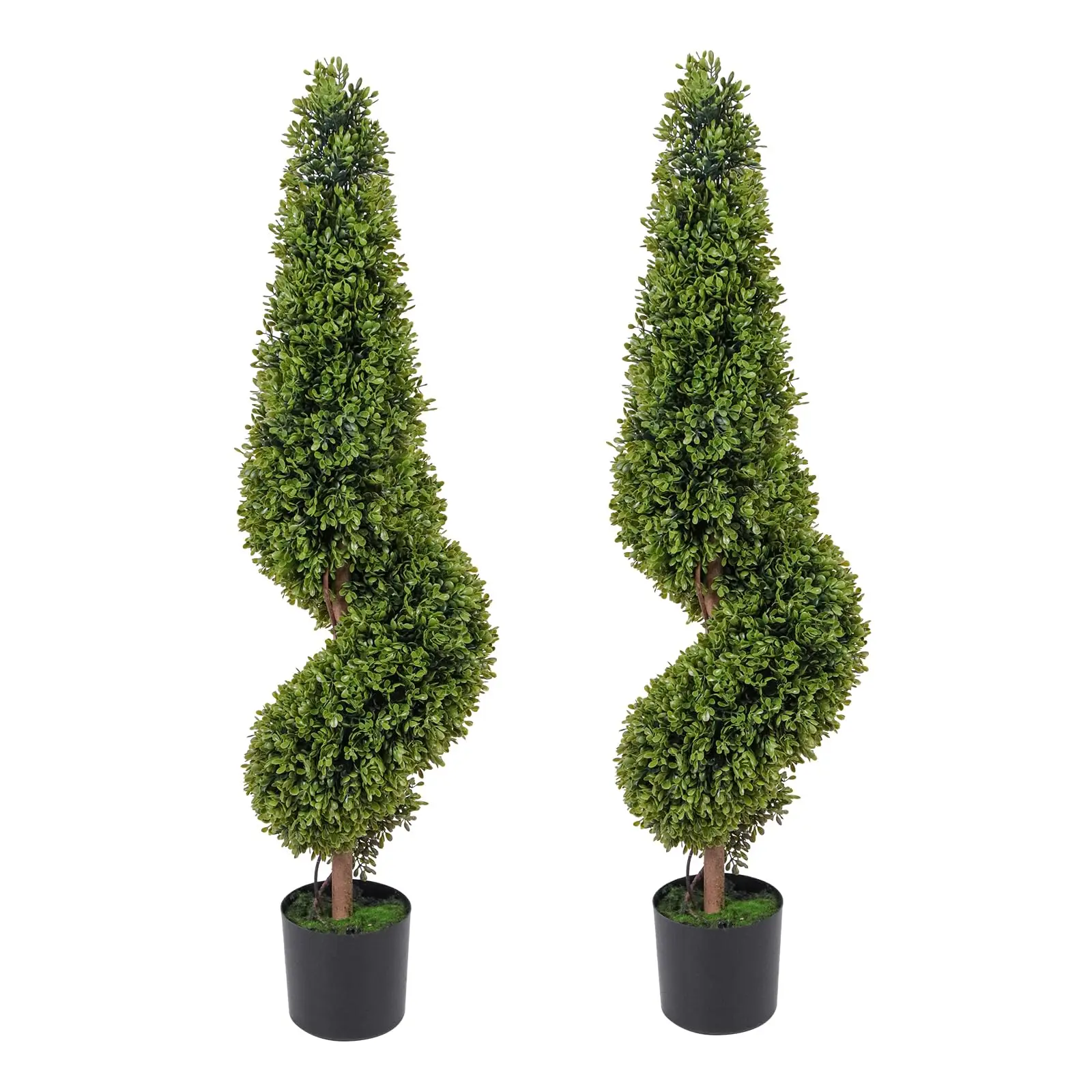 Artificial Boxwood Spiral Topiary Trees Set of 2, UV Resistant Faux Plants with Weighted Pots for Outdoor Planters, 3FT/4FT