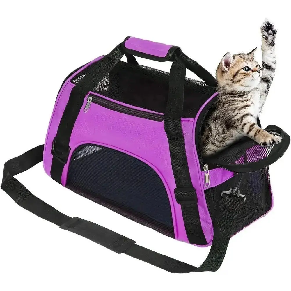 Pet Travel Carriers Portable Cat Carrier Dog Carrier Bags Collapsible Pet Carrier for Small Dogs Cats Puppies Cozy Soft，Cat Carrier Travel Bag , Top and Side Entry Breathable Mesh, Cozy Washable Waterproof Pad, Portable Kennel