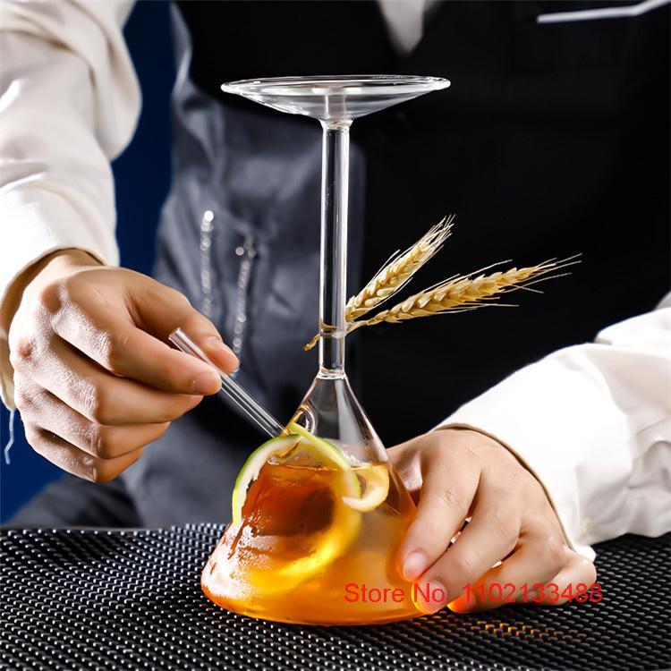 Creative Glass Cup Upside Down Martini Cocktail Glasses Restaurant Cuisine Sashimi Dry Ice Container Leisure Bar Cold Drink Cup
