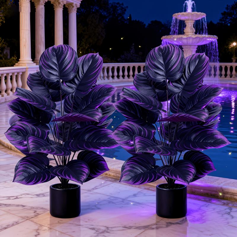 [For Outdoor Use] 2pcs Artificial Violet Plants, Dark Greenery for Outdoor Use, Home Decor, Store Displays, Photography Backdrops, and Office Spaces  No Pot Included