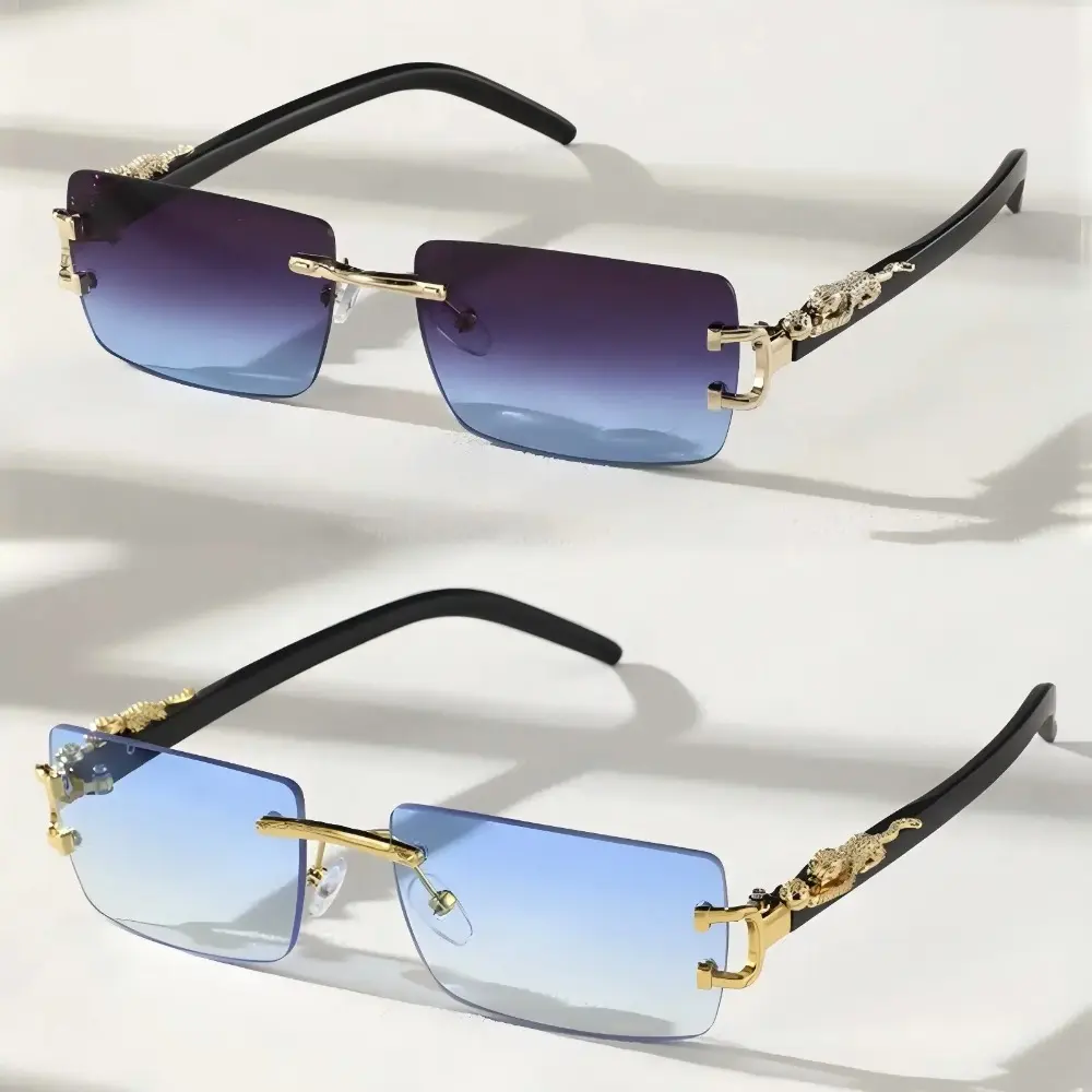 Rimless Rectangle Sunglasses for Men, 2-Pack with Lightweight Minimalist Plastic Frame and Color-Tinted UV Protection Lenses, Frameless Rectangular Sunglasses, Men's Sunglasses