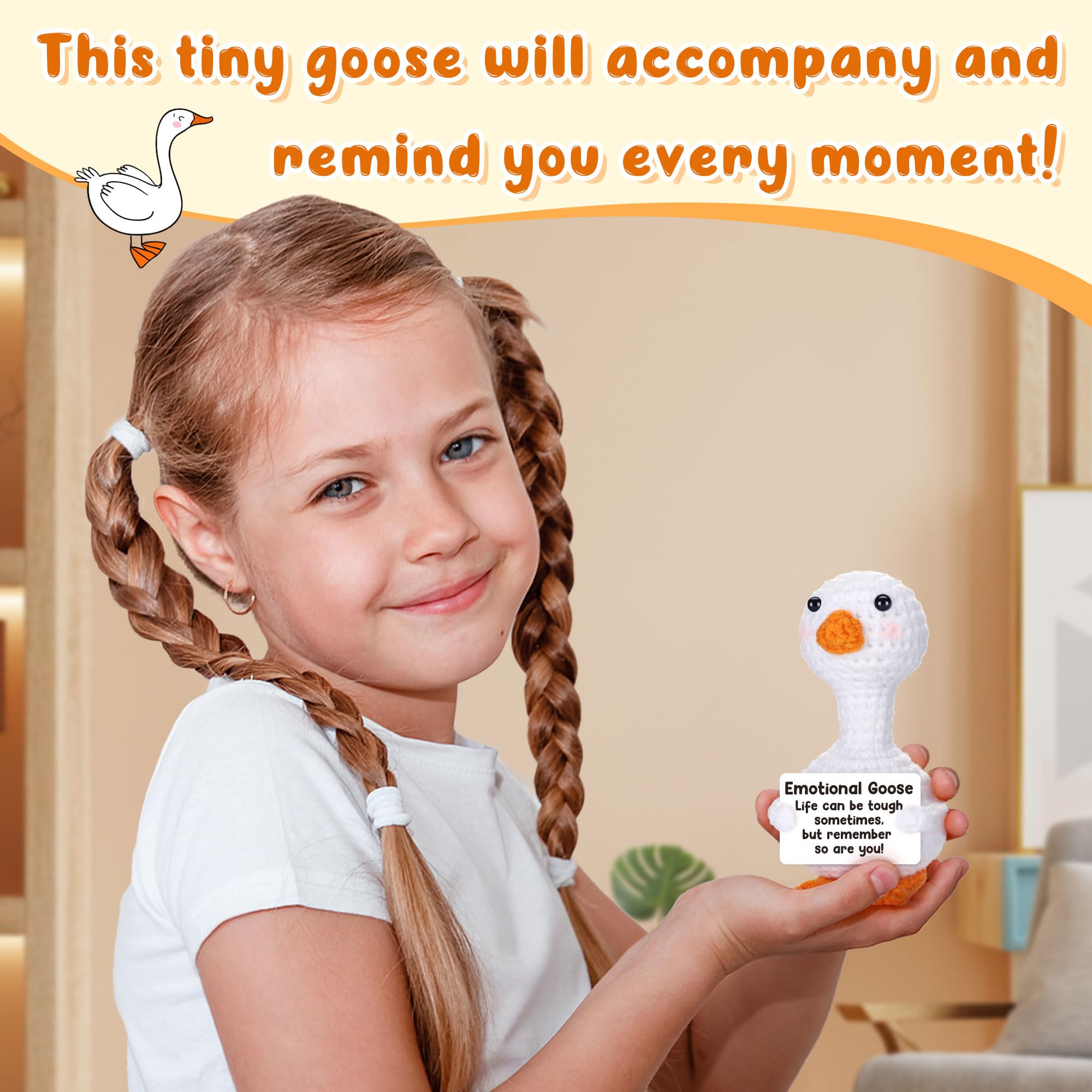 Handmade Knitted Goose Mini Plush Toy Soft Stuffed Animal Cute Kawaii Bag Charm Keychain Backpack Pendant Stress Relief Gift For Kids Friends Girlfriend Birthday Christmas Valentines Graduation Party Favors Decor