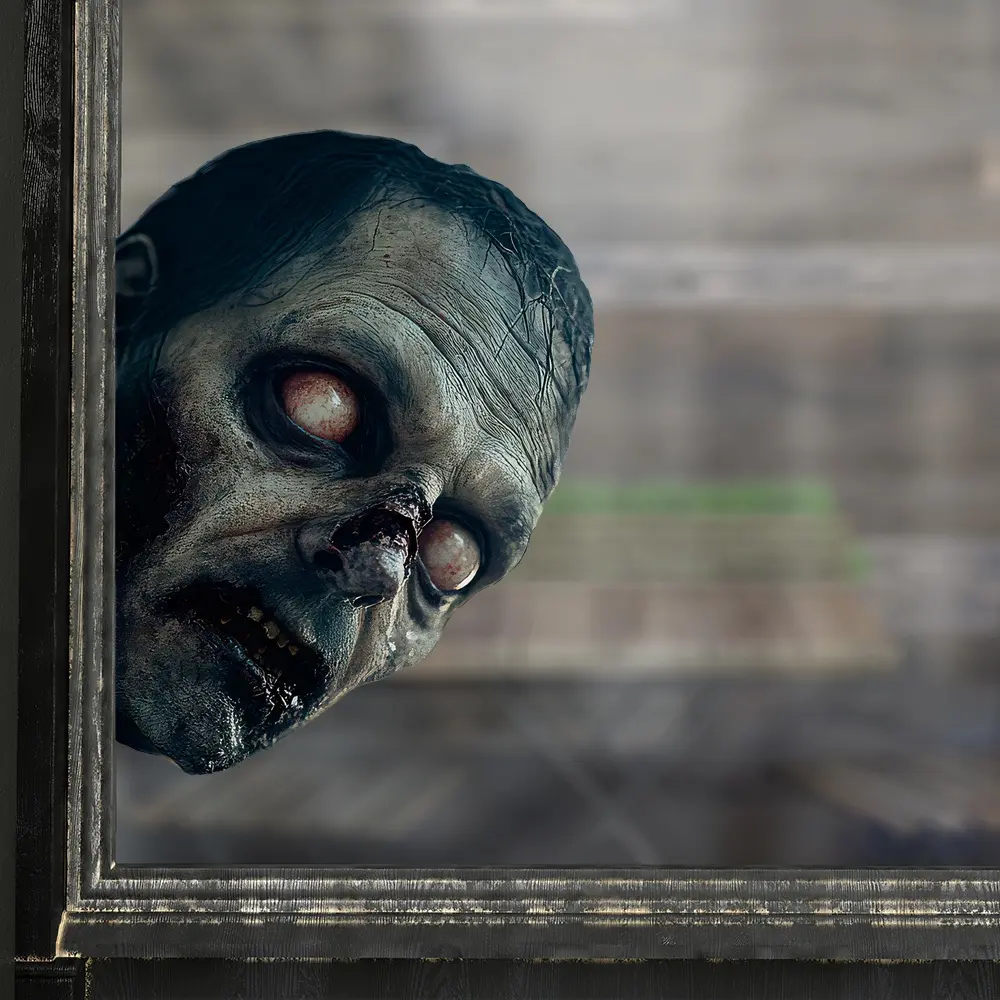 1PC Halloween spooky peeping zombie glass sticker, festive decorative window sticker, reusable electrostatic sticker, home decoration, suitable for Halloween party decoration, living room and bedroom glass decoration
