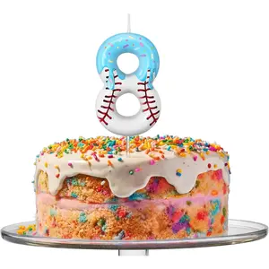 Ice Cream Drip Baseball Birthday Number 8 Candle, Baseball Ice Cream Drip Birthday Cake Topper for Sport Teams Theme Anniversary Celebration Party Decoration Favor Supply