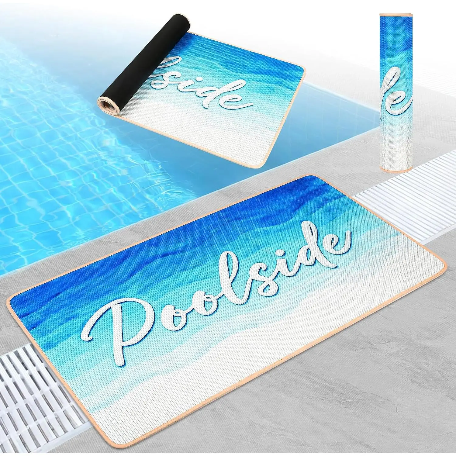 24" x 48" Poolside Non Slip Mat, Ggradual Blue Outdoor Rubber Pool Deck Mats with Drainage, Anti-Slip Waterproof Rug for Swimming Pool, Beach, Patio and Boat Dock