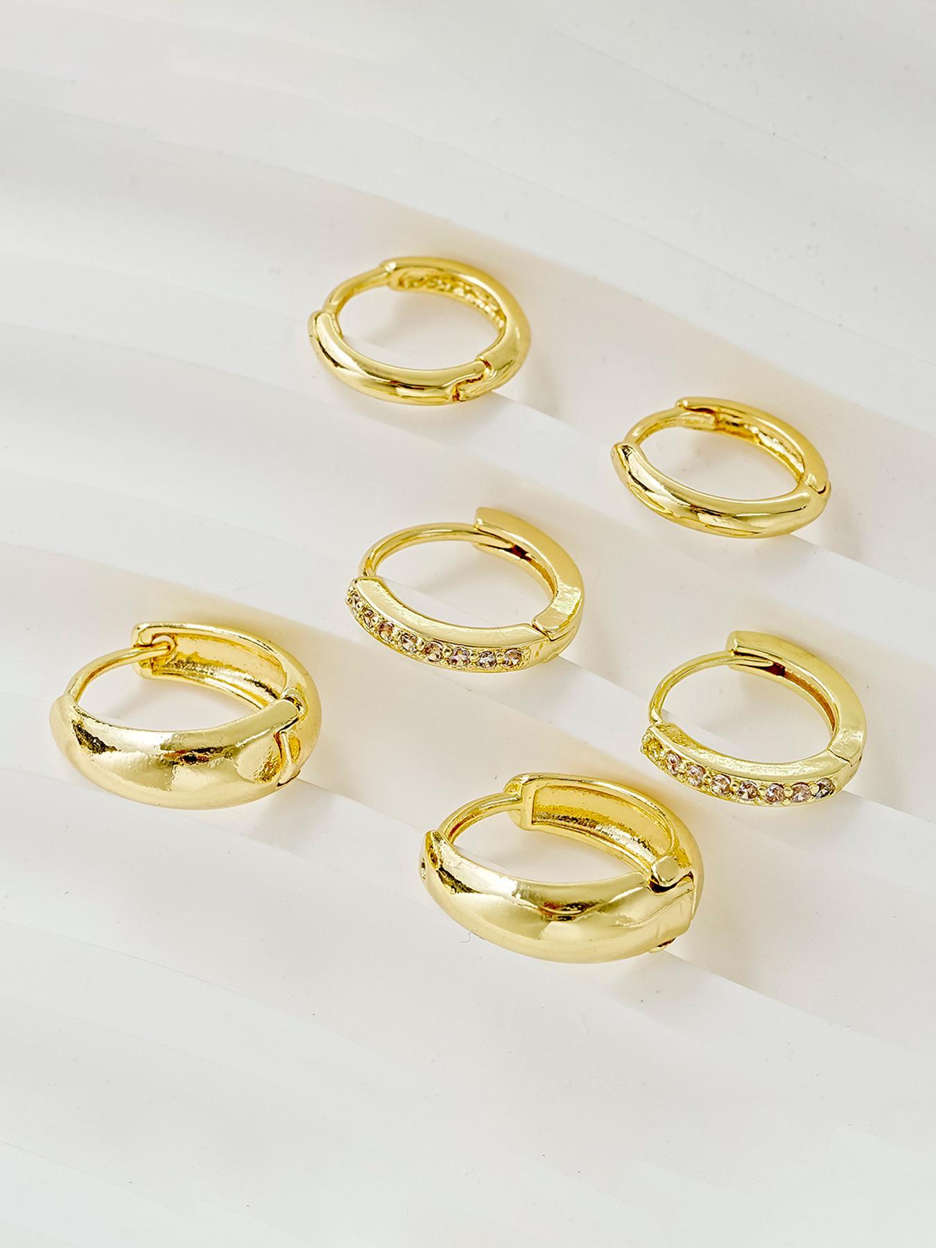 Women's Elegant Rhinestone Decorated Hoop Earrings, 3 Pairs Summer 2024 Trendy Geometric Design Hoop Earrings, Chic Gorgeous Jewelry As Gift for Girlfriend, Accessories for Women