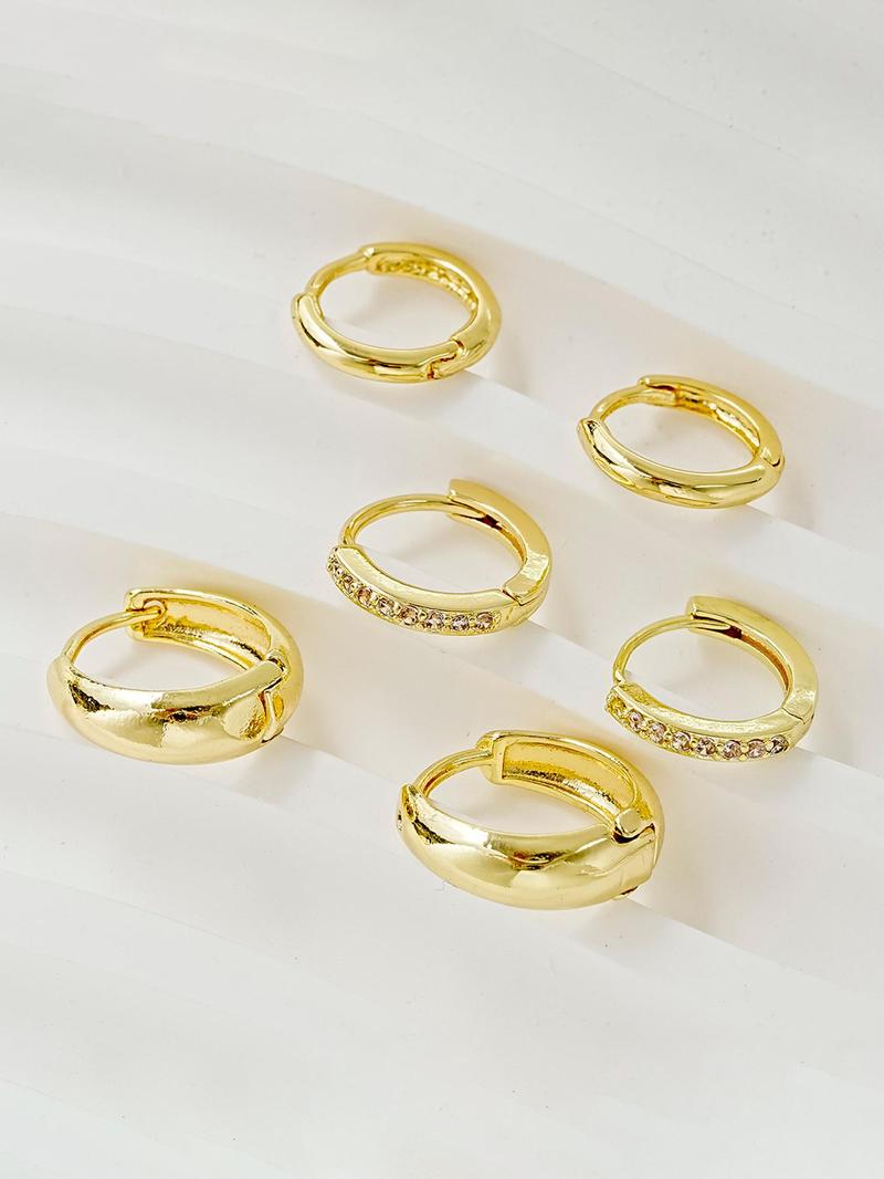 Women's Elegant Rhinestone Decorated Hoop Earrings, 3 Pairs Summer 2024 Trendy Geometric Design Hoop Earrings, Chic Gorgeous Jewelry As Gift for Girlfriend, Accessories for Women