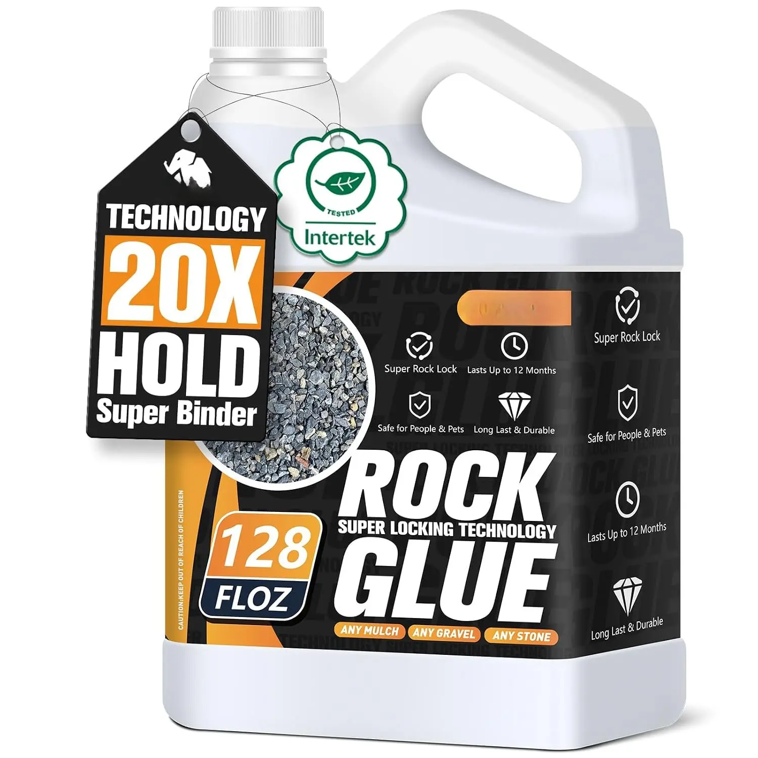 Rock Glue for Landscaping, 1 Gallon 20X  Hold Mulch Hold Gravel Binder, Intertek Test Pea Gravel Stabilizer,  Safe Mulch Stone Adhesive for Walkways, Yards & Decorative Driveway Edges